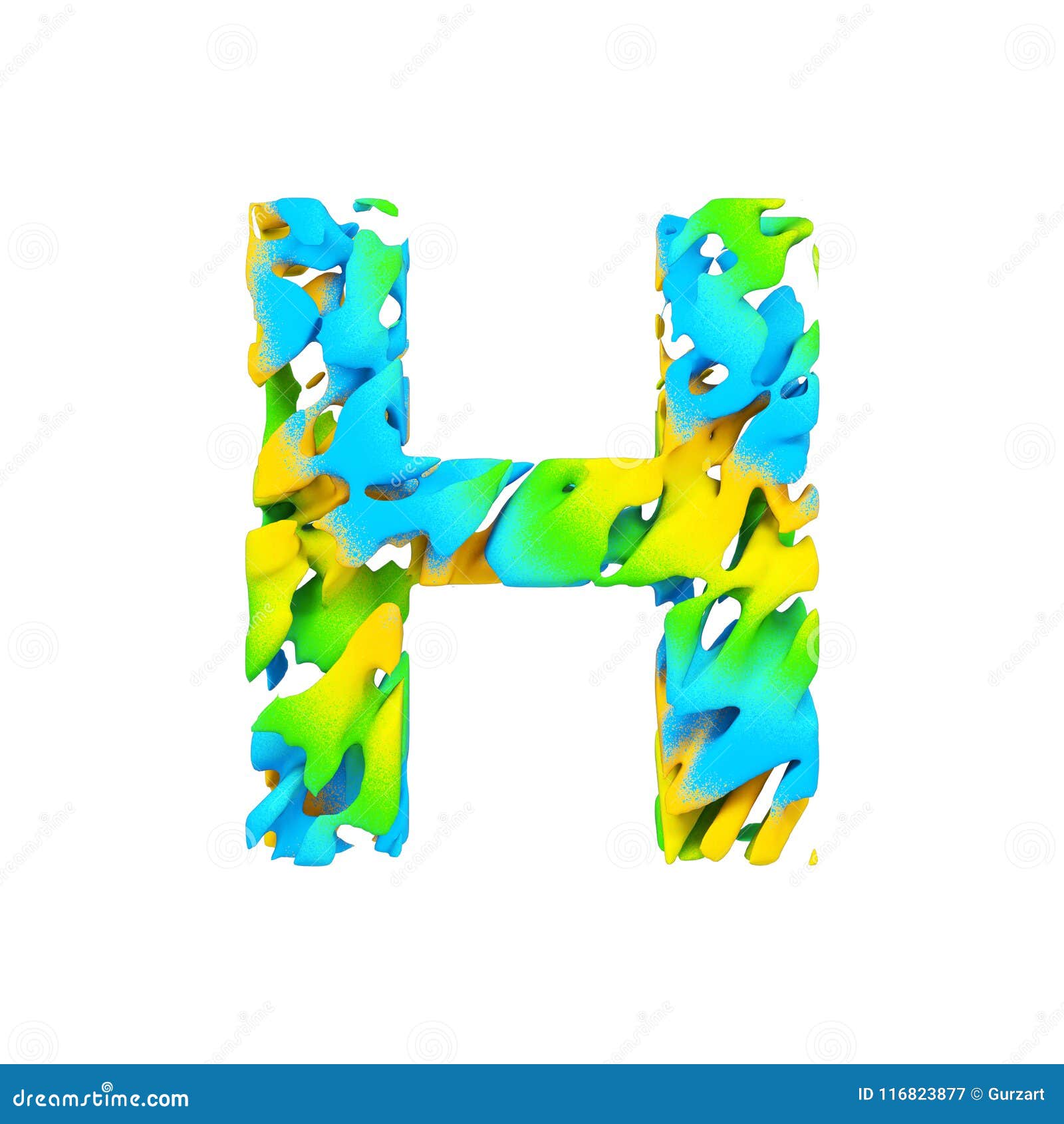 Alphabet Letter H Uppercase. Liquid Font Made of Blue, Green and Yellow ...
