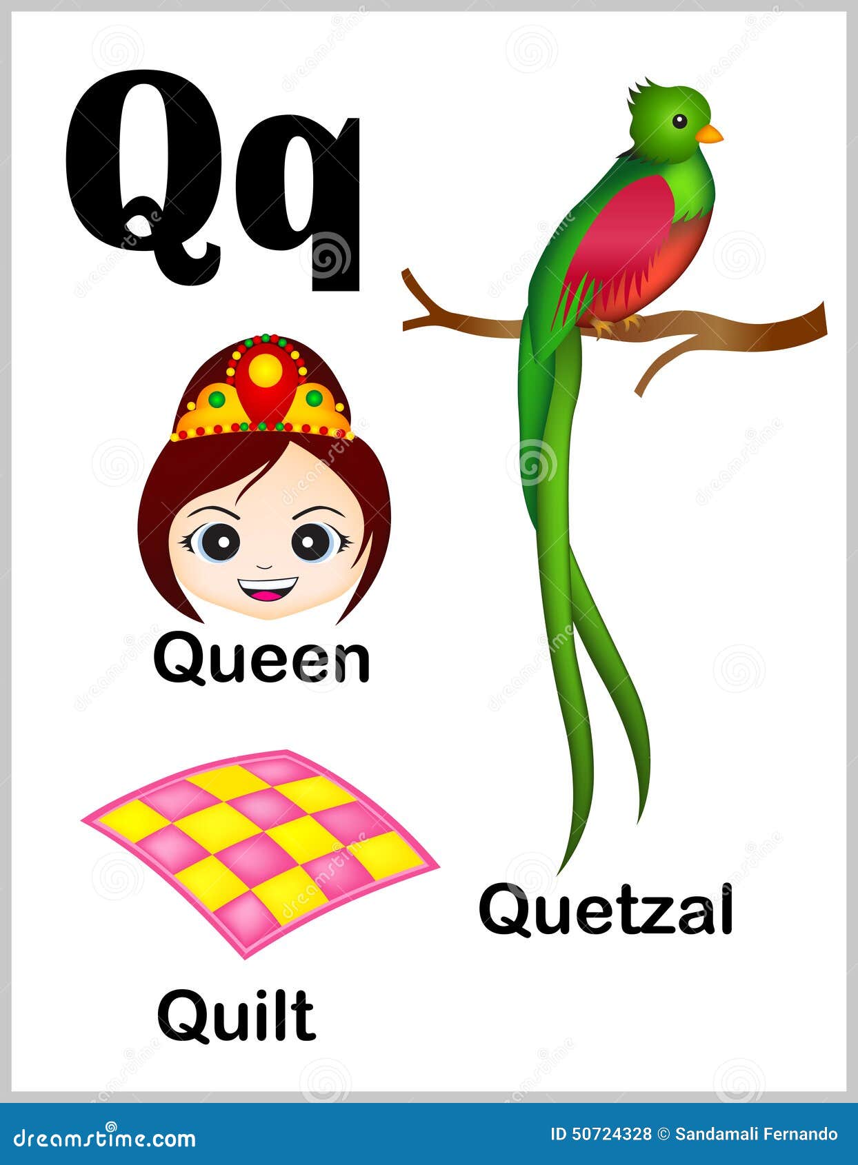 alphabet letter q pictures cute colorful set illustrations words printable sheet 50724328