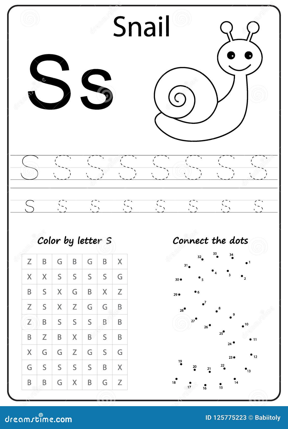 Writing Letter S. Worksheet. Writing a-Z, Alphabet, Exercises Game