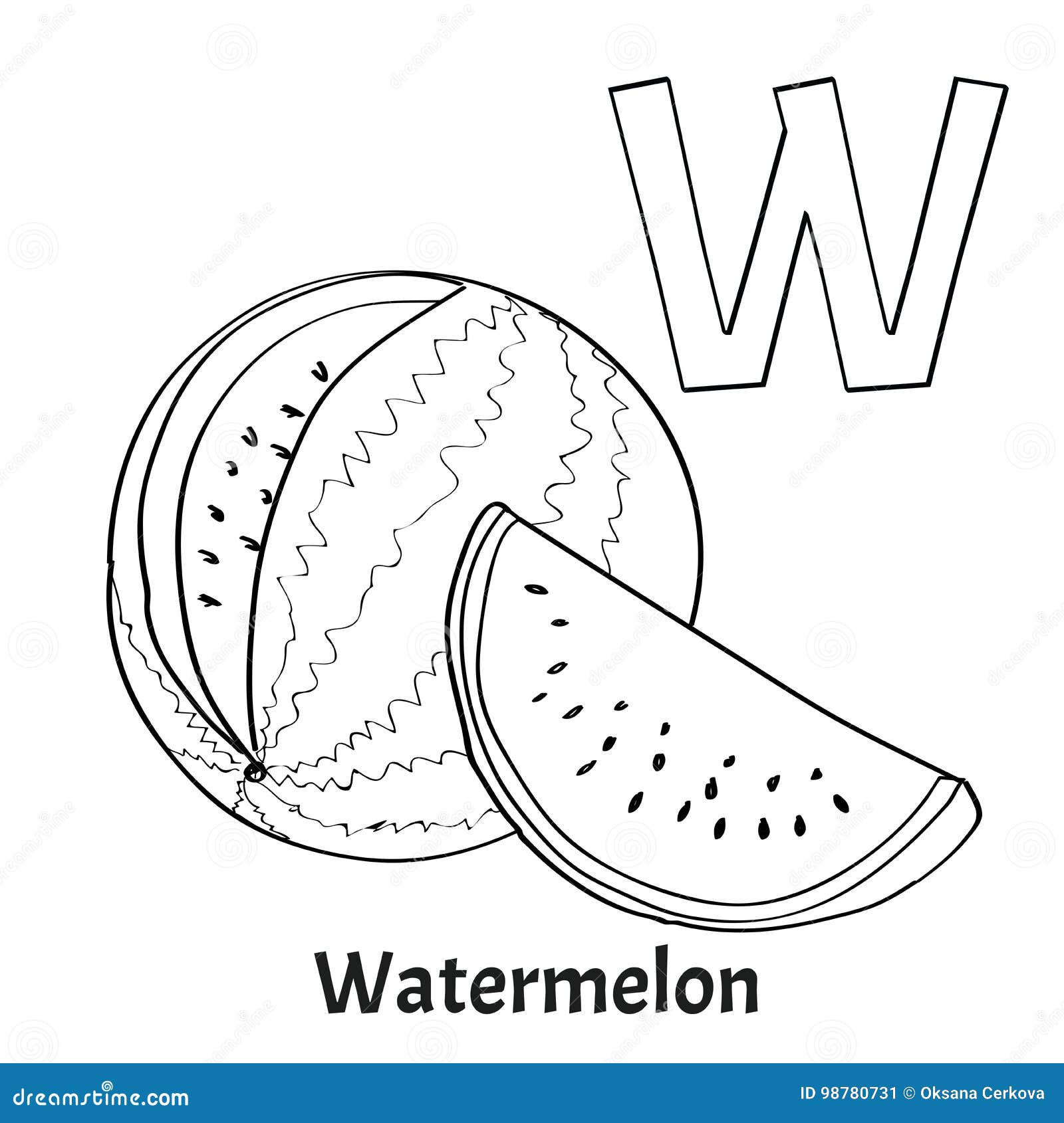 Letter w cartoon alphabet for children watermelon Vector Image