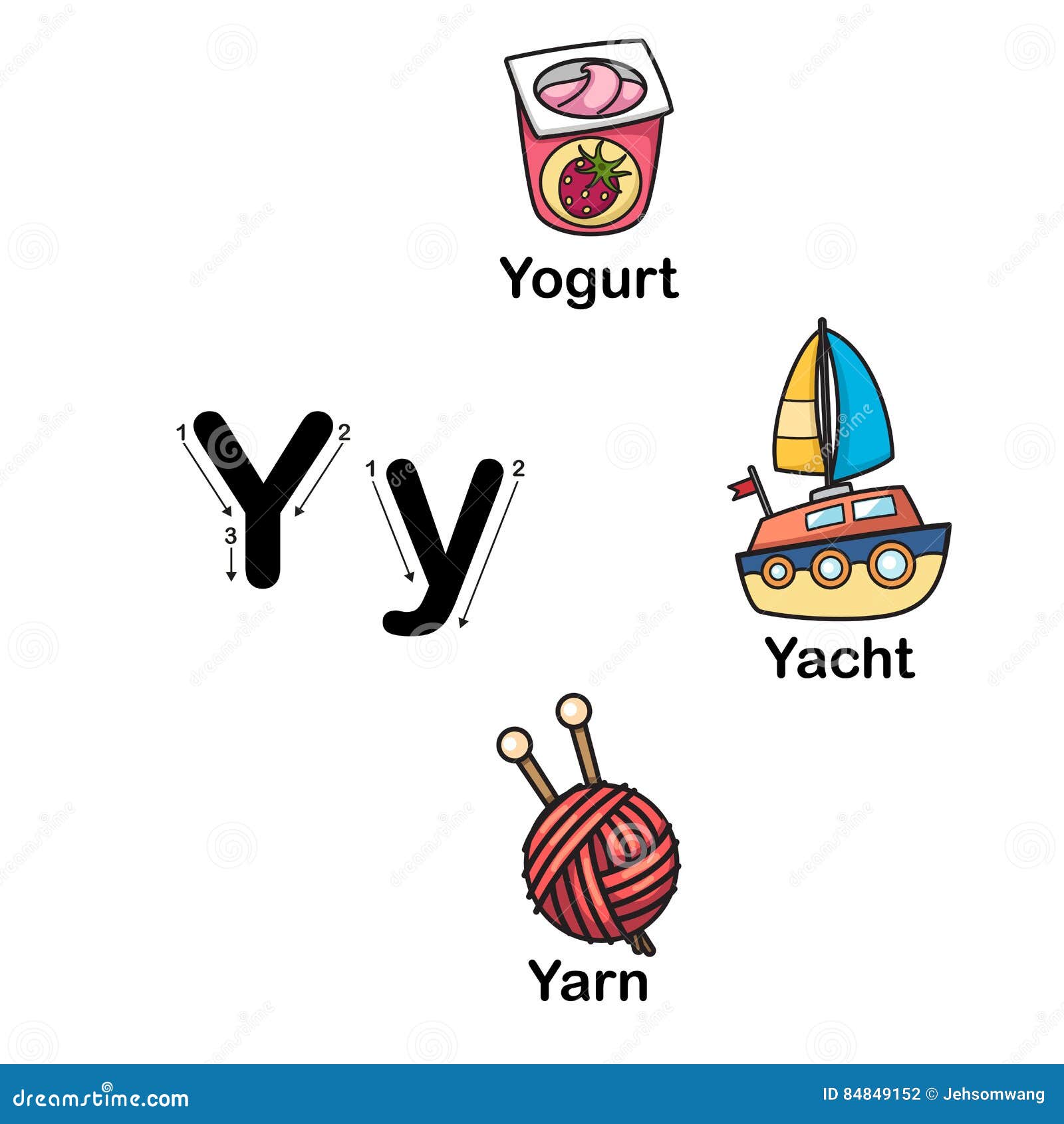 Alphabet Letter Y-yogurt,yacht,yarn Illustration Stock Vector ...