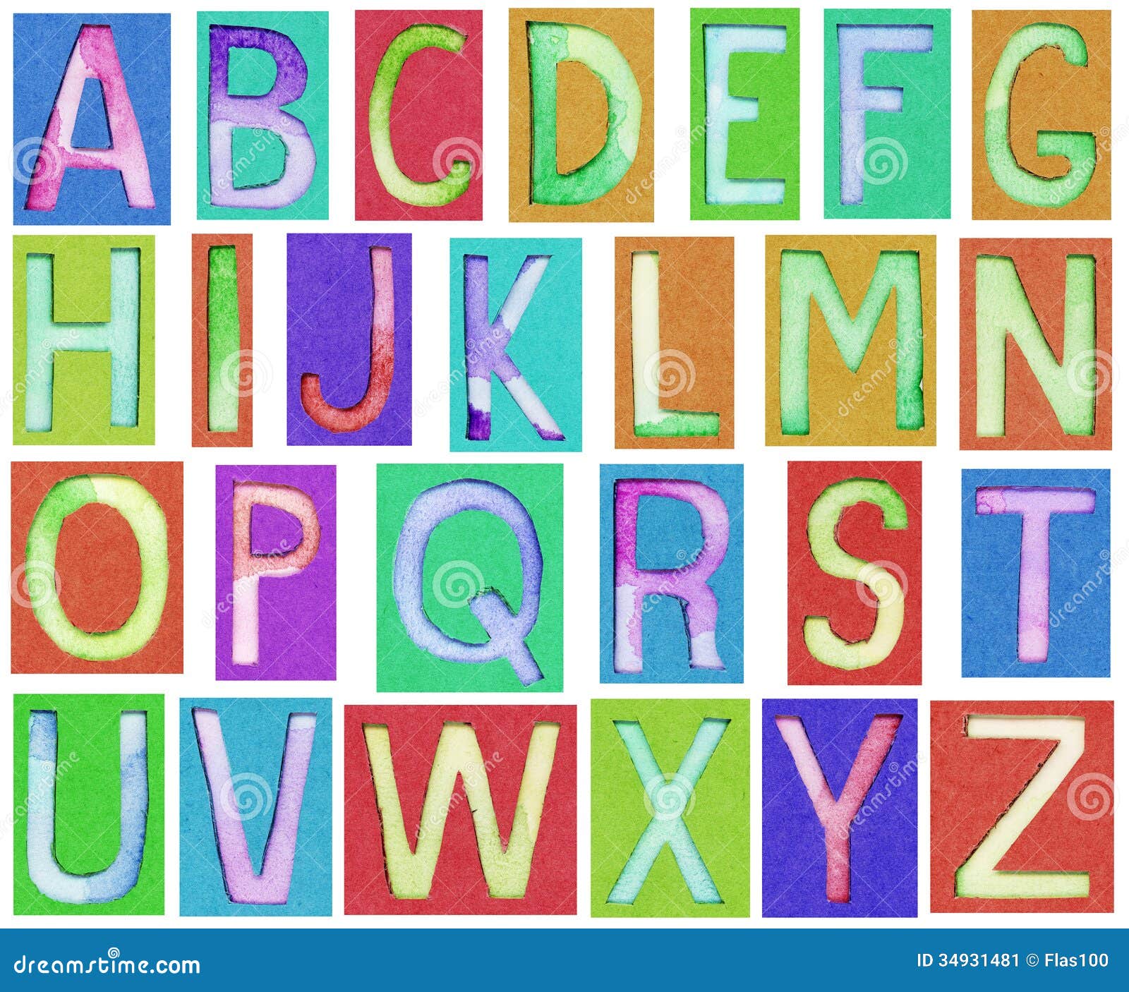 alphabet letters made from paper and watercolor stock image image