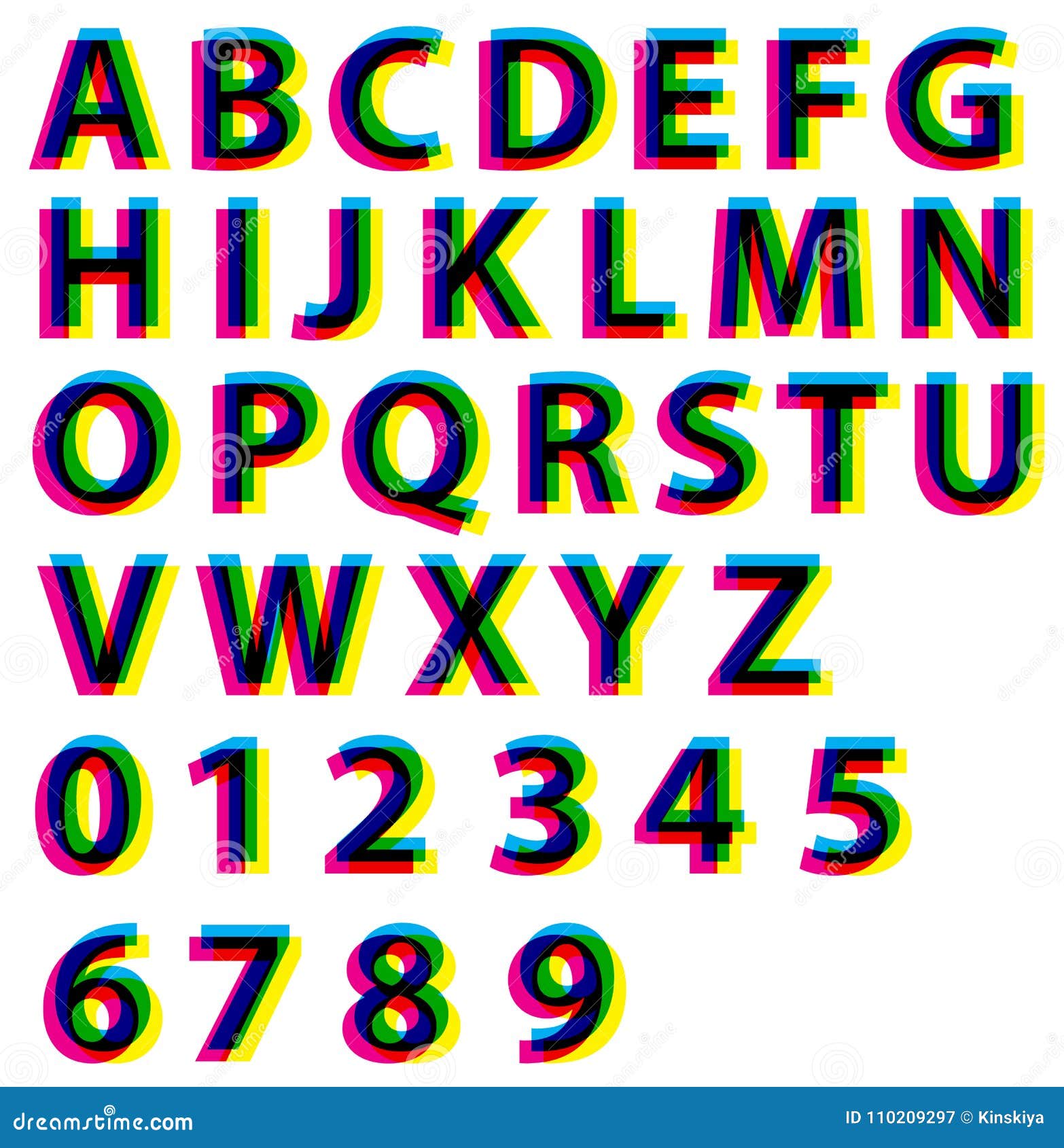 sø sko fuldstændig Alphabet Letters and Numbers Cmyk Rgb Effect Set. Typography Vector  Illustration. ABC Letters Stock Vector - Illustration of letter,  collection: 110209297