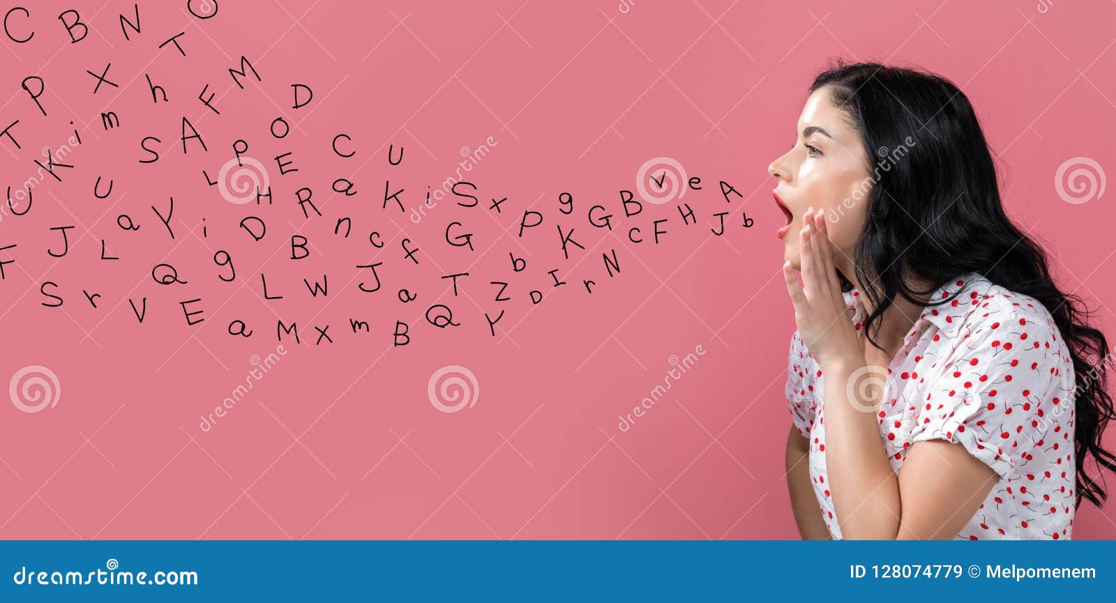 alphabet letters with young woman speaking