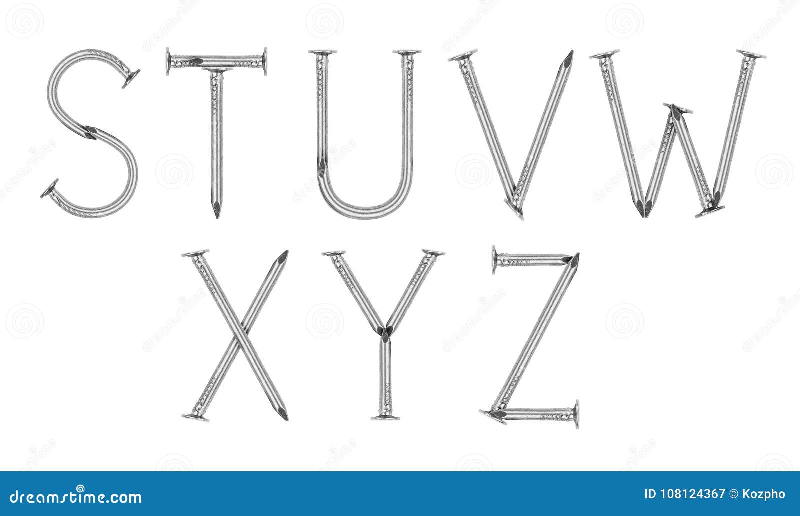 alphabet made from nails on white background part 3