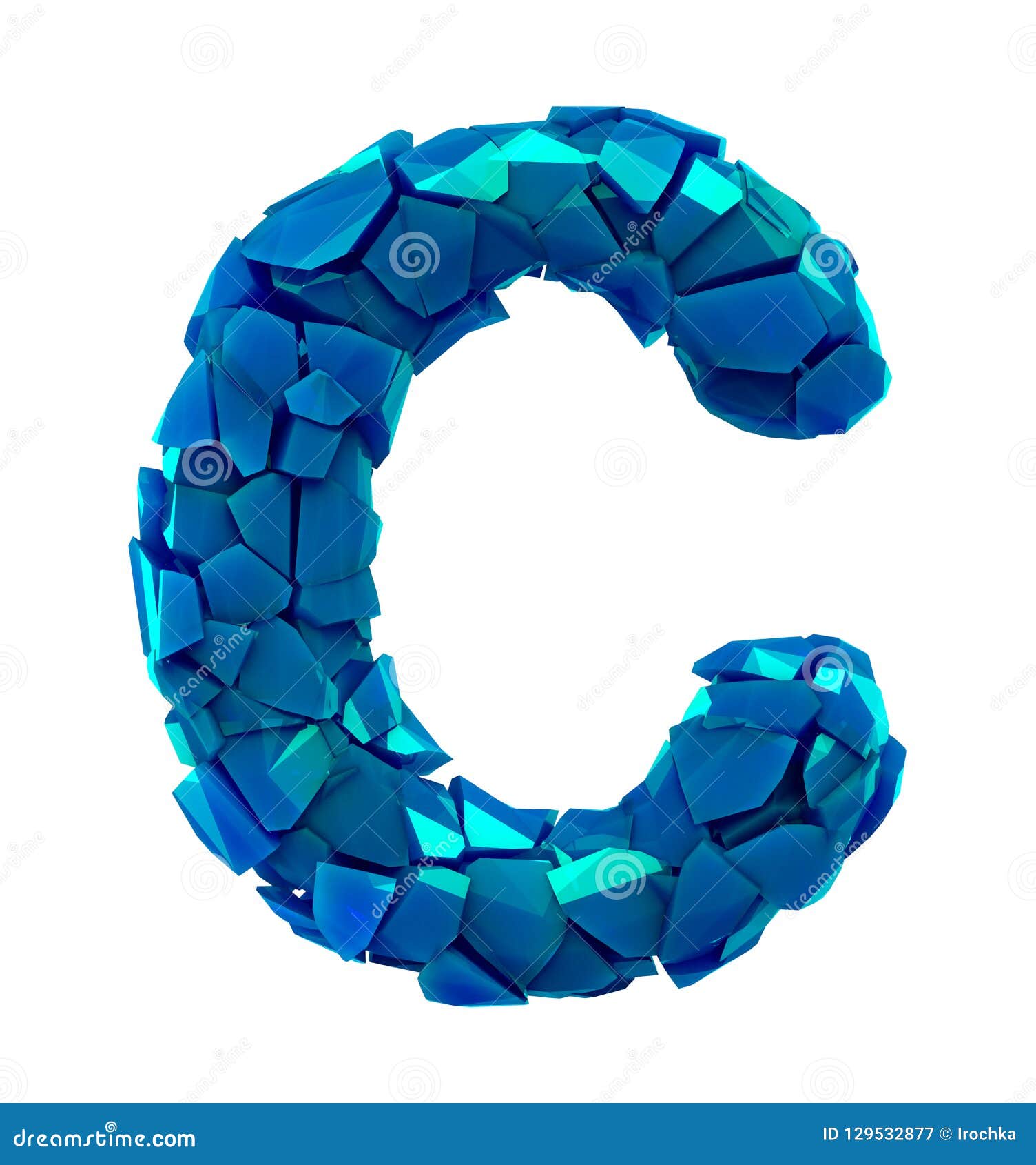 alphabet made of plastic shards blue color  on white background- letter c