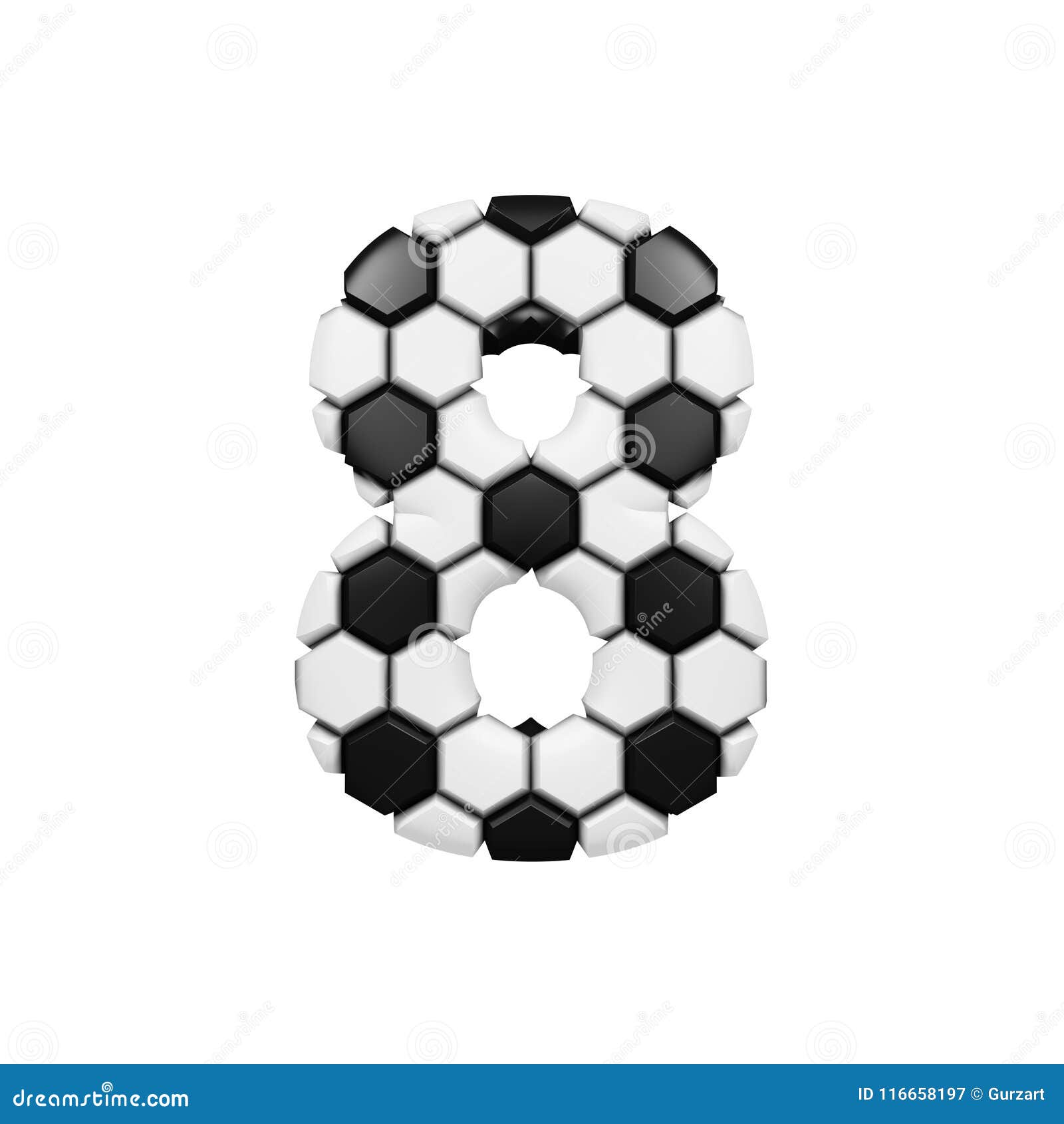 Alphabet Number 8. Soccer Font Made of Football Texture. 3D Render