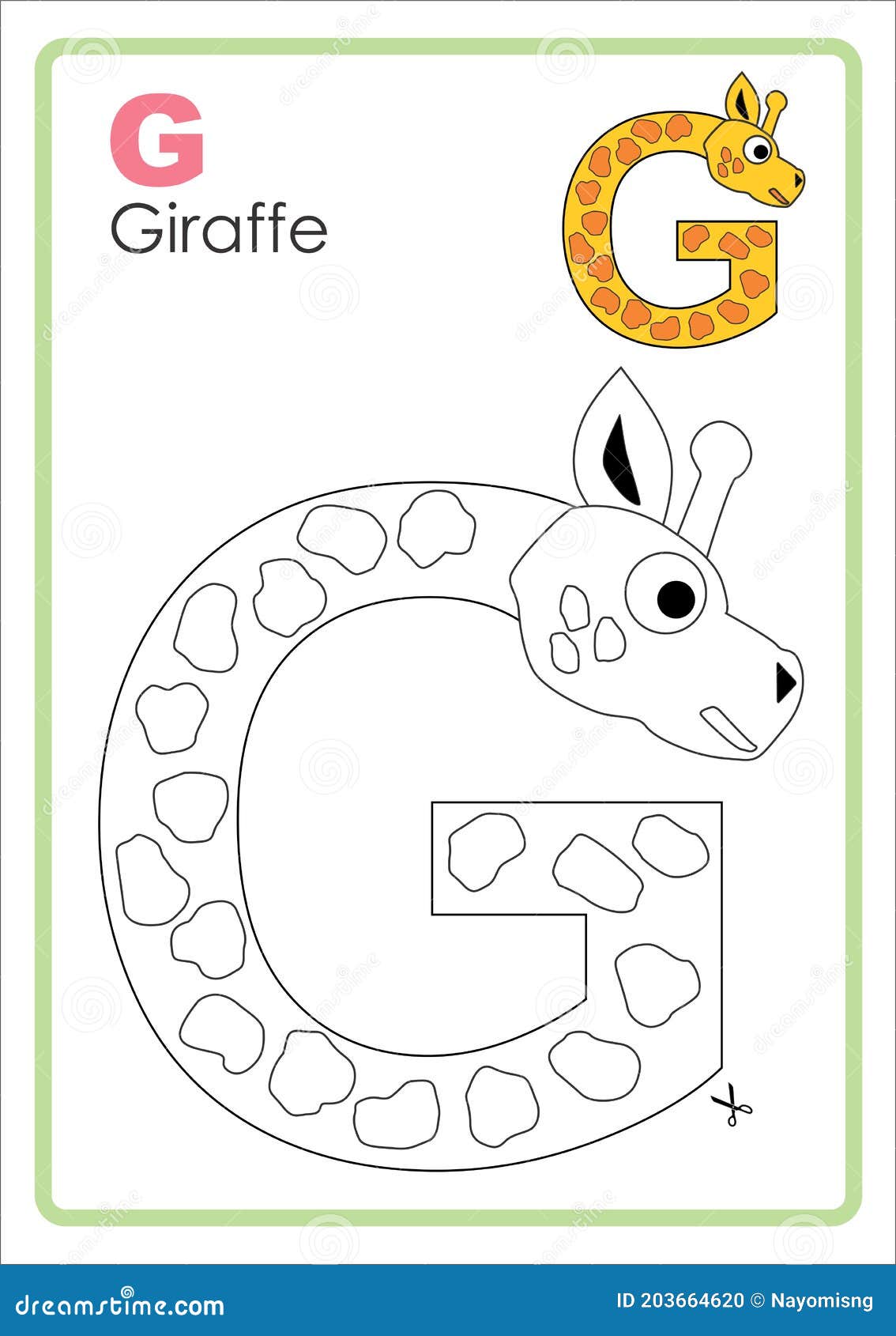 Alphabet Picture Letter `G` Colouring Page. Giraffe Craft. Stock  Illustration - Illustration of creative, isolated: 203664620