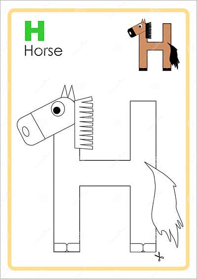 Alphabet Picture Letter `H` Colouring Page. Horse Craft. Stock ...