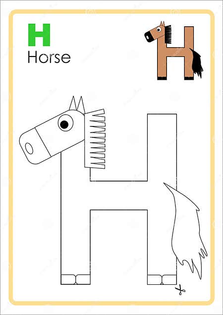 Alphabet Picture Letter `H` Colouring Page. Horse Craft. Stock ...