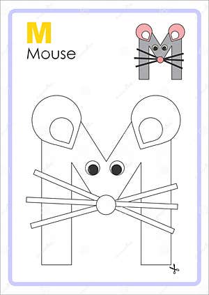 Alphabet Picture Letter M Colouring Page Mouse Craft Royalty Free 