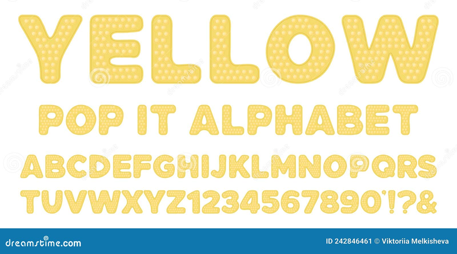 Alphabet Popit Jaune Pastel Et Chiffres Définis Dans Un Style De Jouet  Fidget. Pop It Font Design Comme Un Jouet En Silicone À La Mode Pour Fidget  Dans Une Couleur Délicate. Lettre