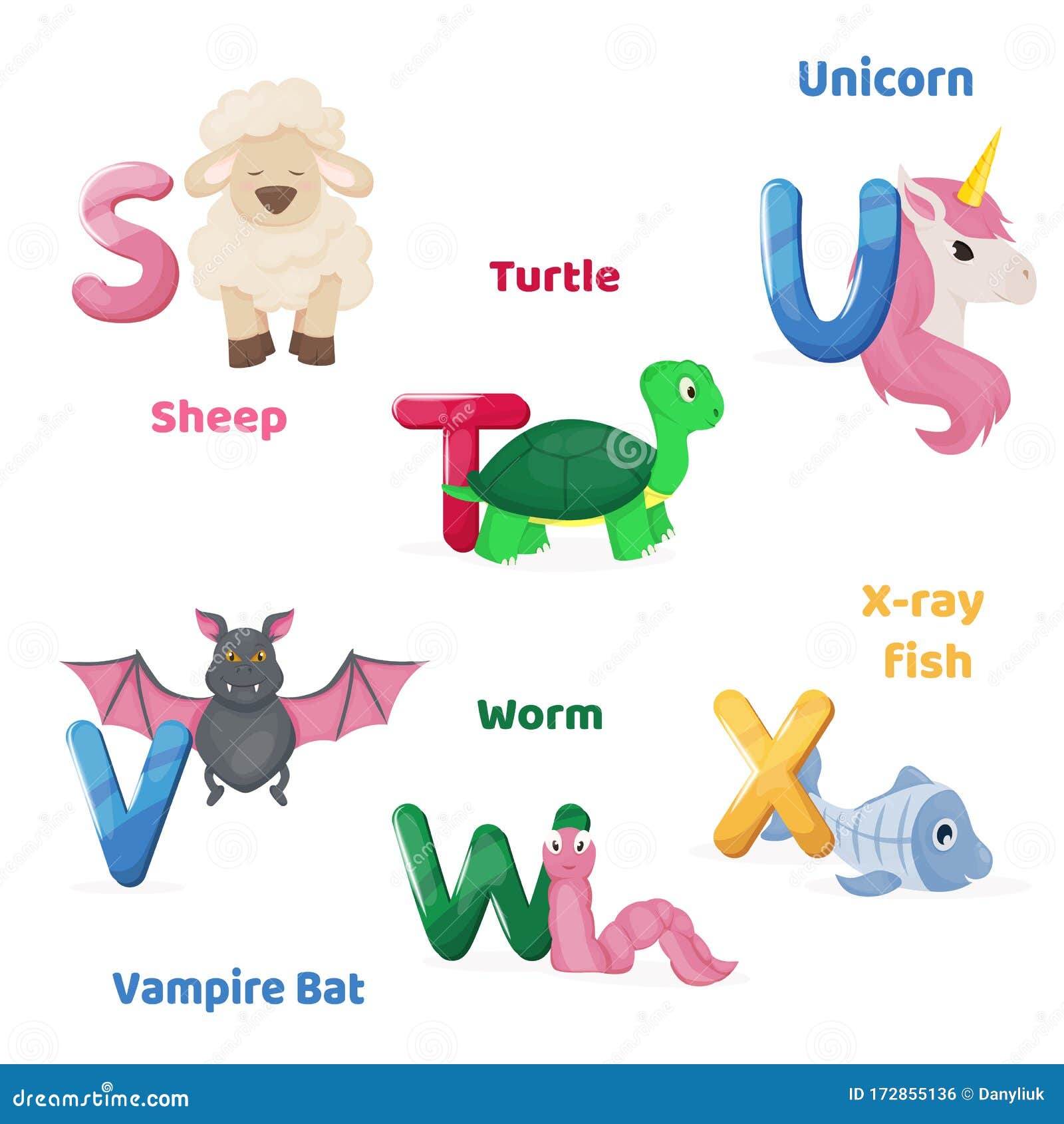 Alphabet Printable Flashcard with Letter S T U V W X. Zoo Animals for  English Language Education Stock Illustration - Illustration of language,  cartoon: 172855136