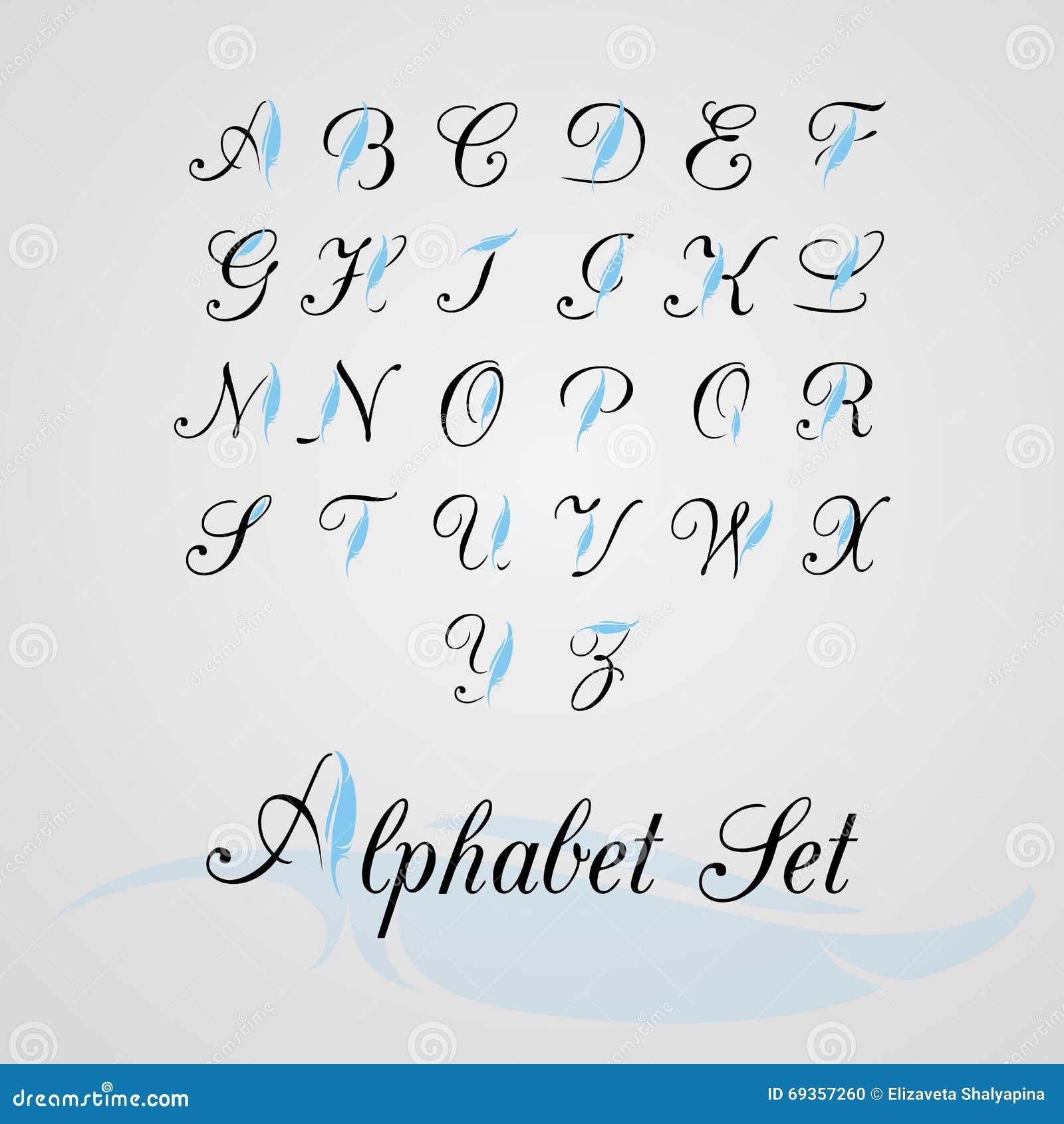 Alphabet set decor feather stock vector. Illustration of card - 69357260