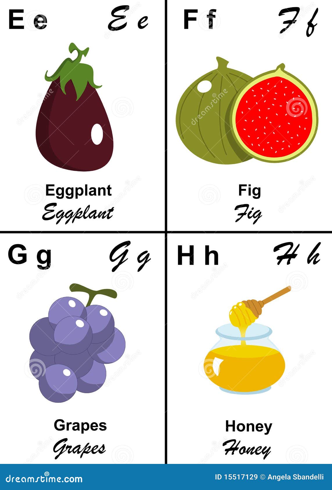 Illustrated tables of letters for learning reading and writing from E 