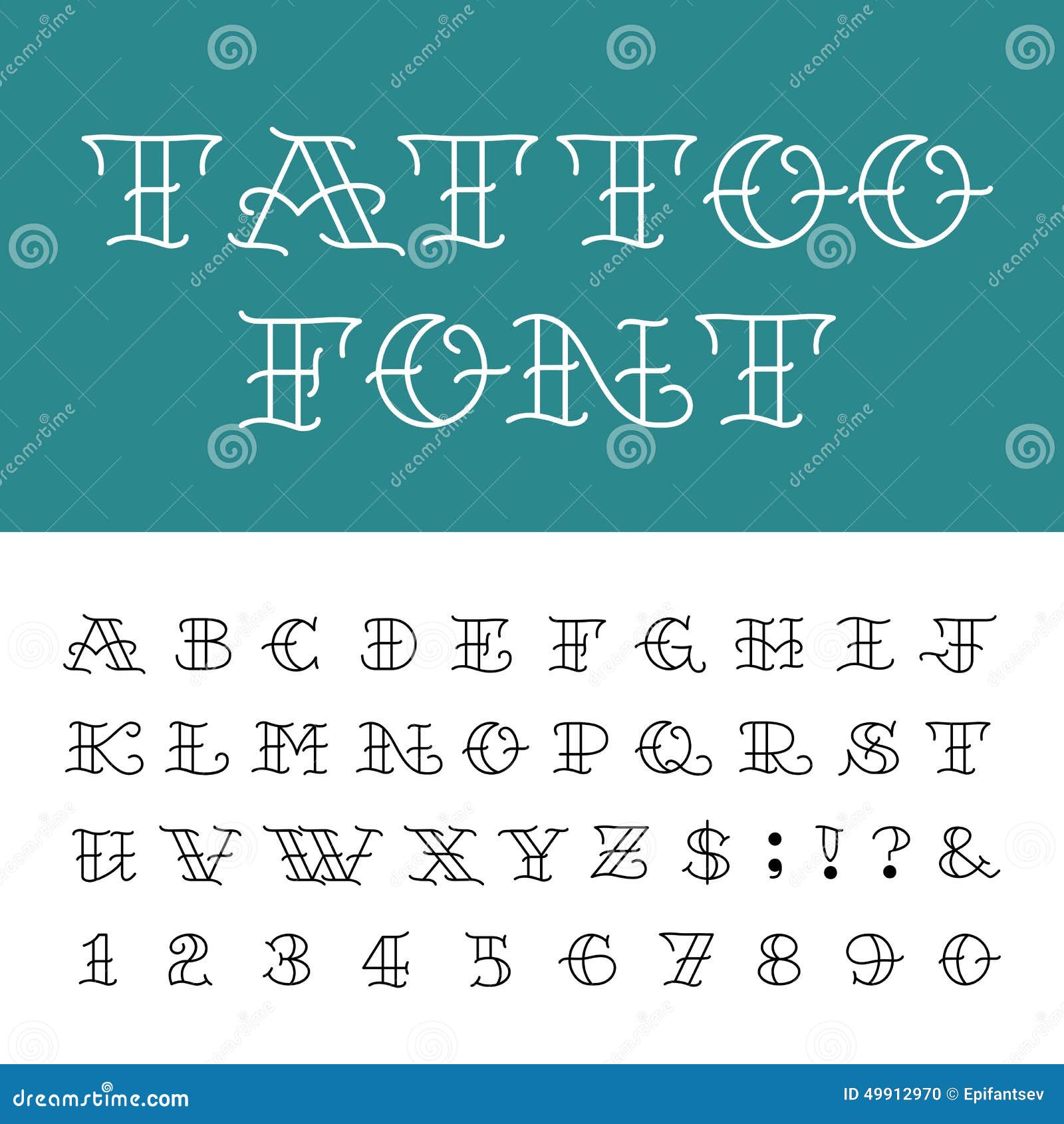 Alphabet - Tattoo Vector Font. Stock Vector - Illustration of single,  drawn: 49912970