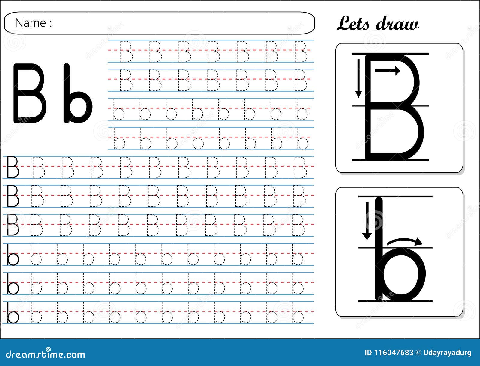 tracing worksheet bb stock vector illustration of easy 116047683