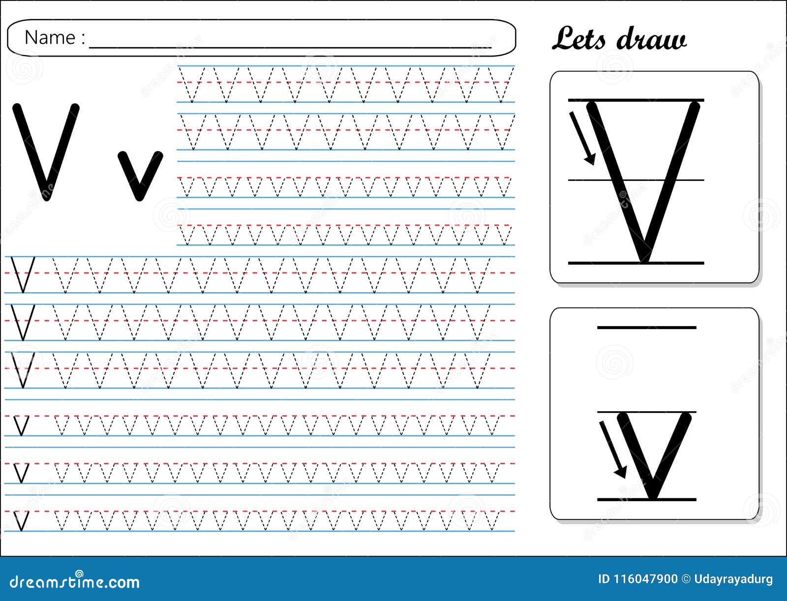 tracing worksheet vv stock vector illustration of learn 116047900