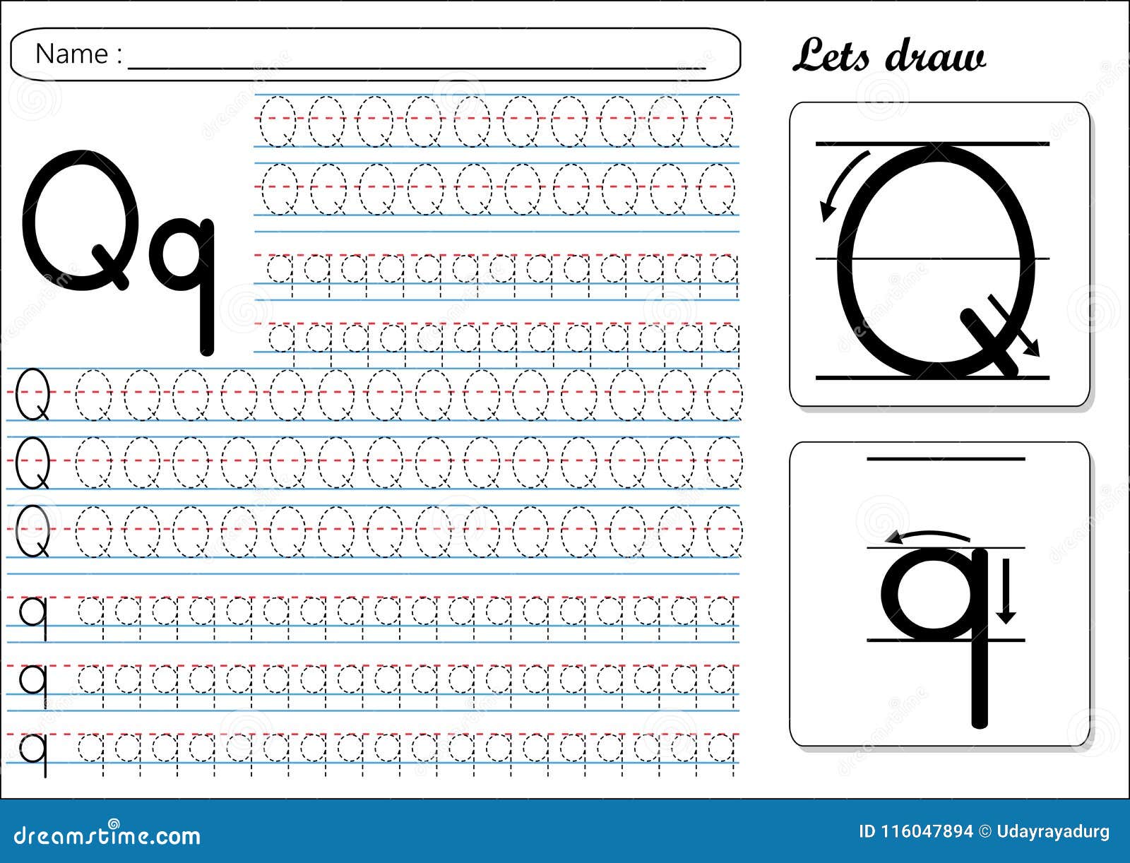 tracing worksheet qq stock vector illustration of english 116047894