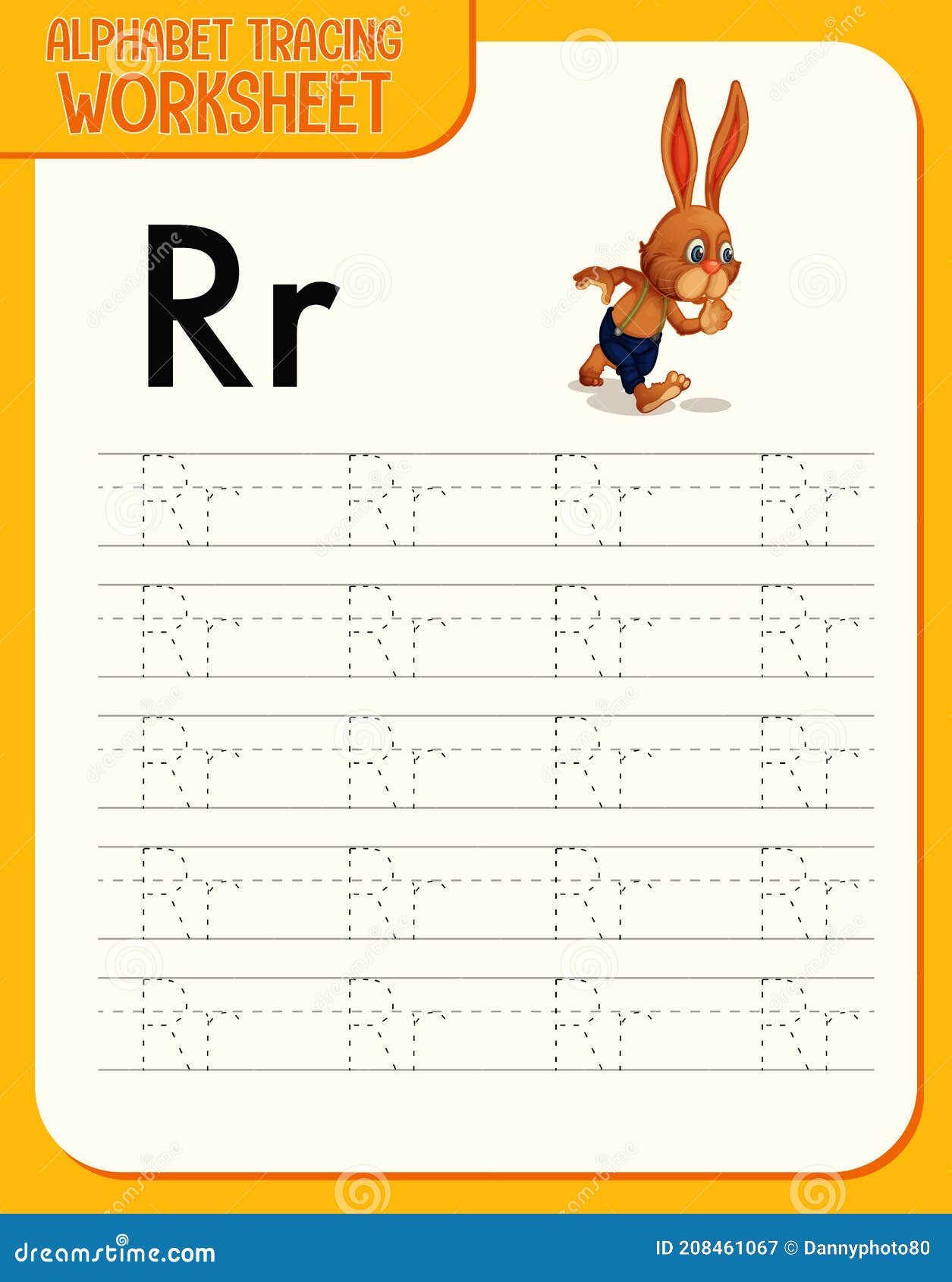 Alphabet Tracing Worksheet with Letter R and R Stock Vector ...