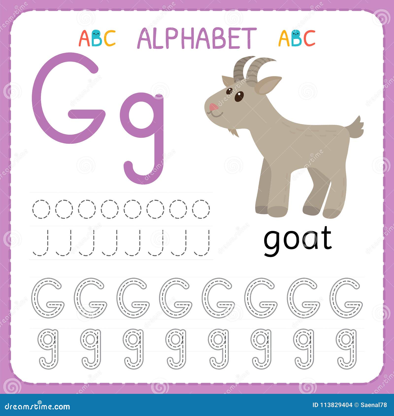 Alphabet Card For Children With The Letter G And A Goat