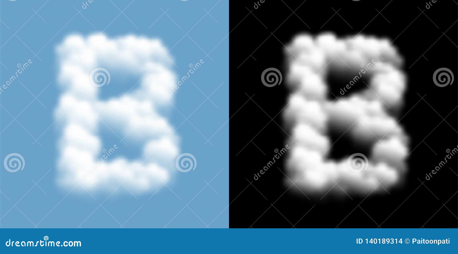 alphabet uppercase set letter b, cloud or smoke pattern, transparent   float on blue sky background, with