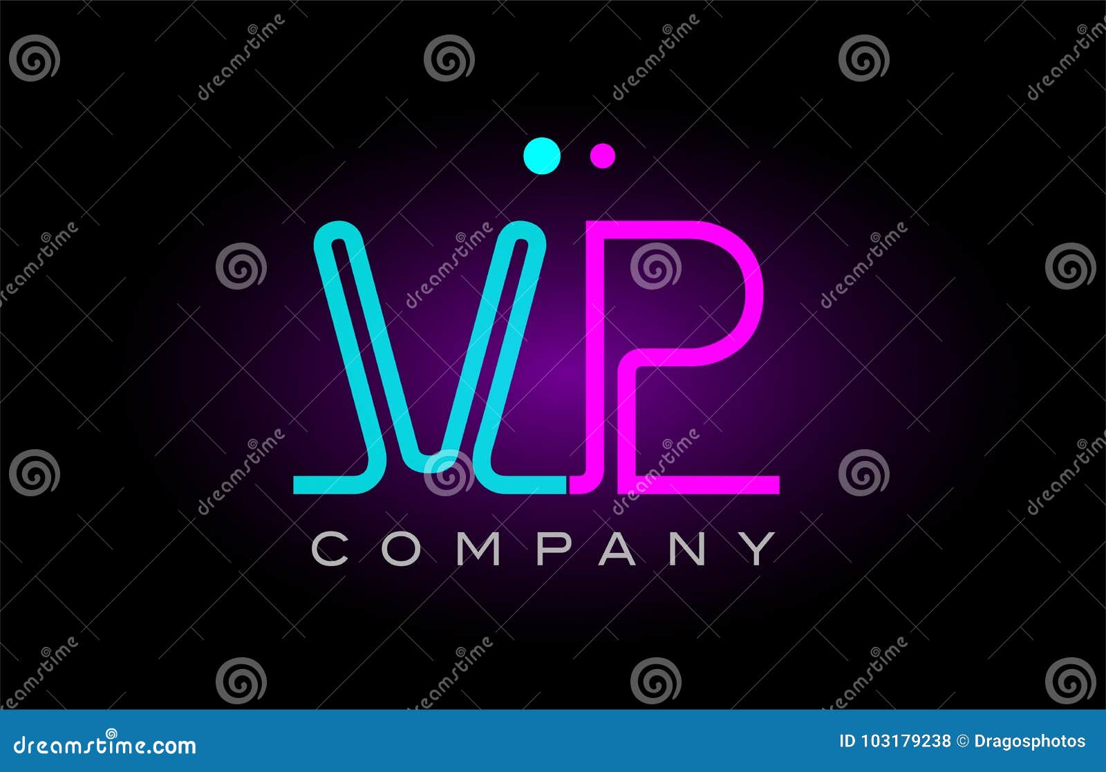 neon lights alphabet vp v p letter logo icon combination 