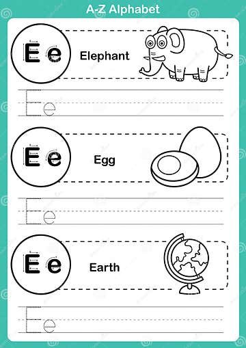 Alphabet a-z Exercise with Cartoon Vocabulary for Coloring Book Stock ...