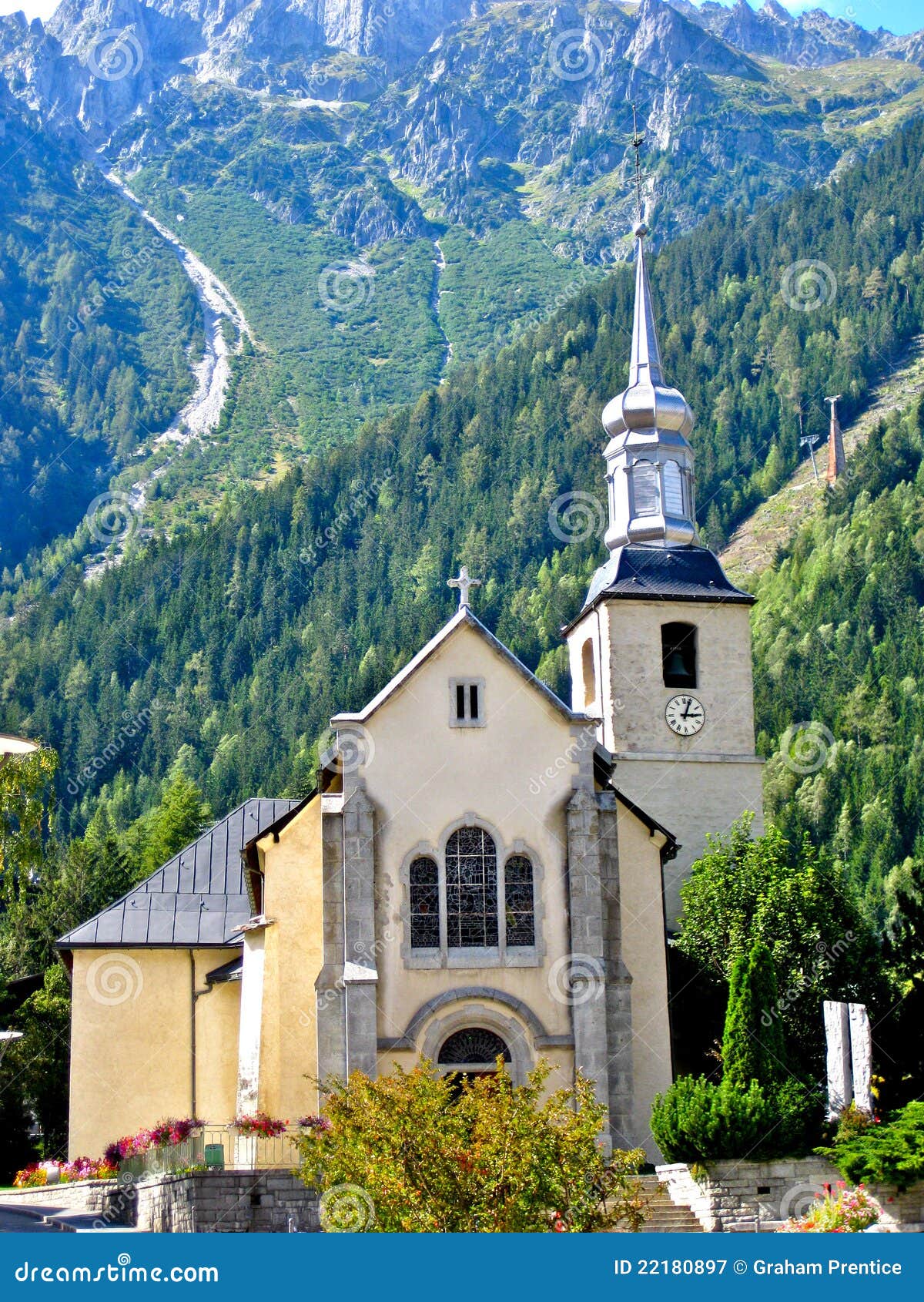 Alpine Church stock image. Image of spire, turret, cross 22180897