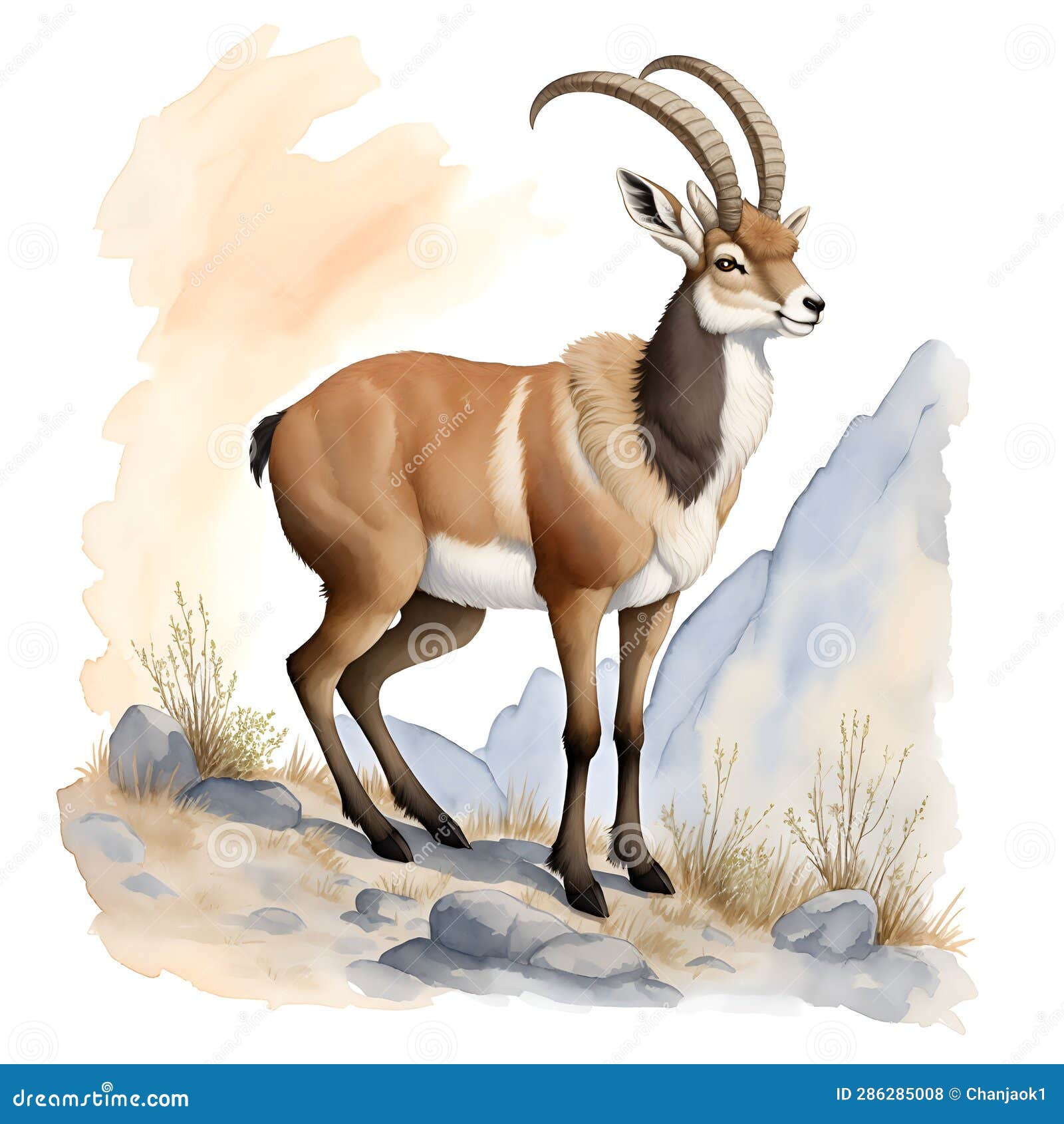 Alpine Ibex in Cartoon Style. Cute Little Cartoon Ibex Isolated on ...