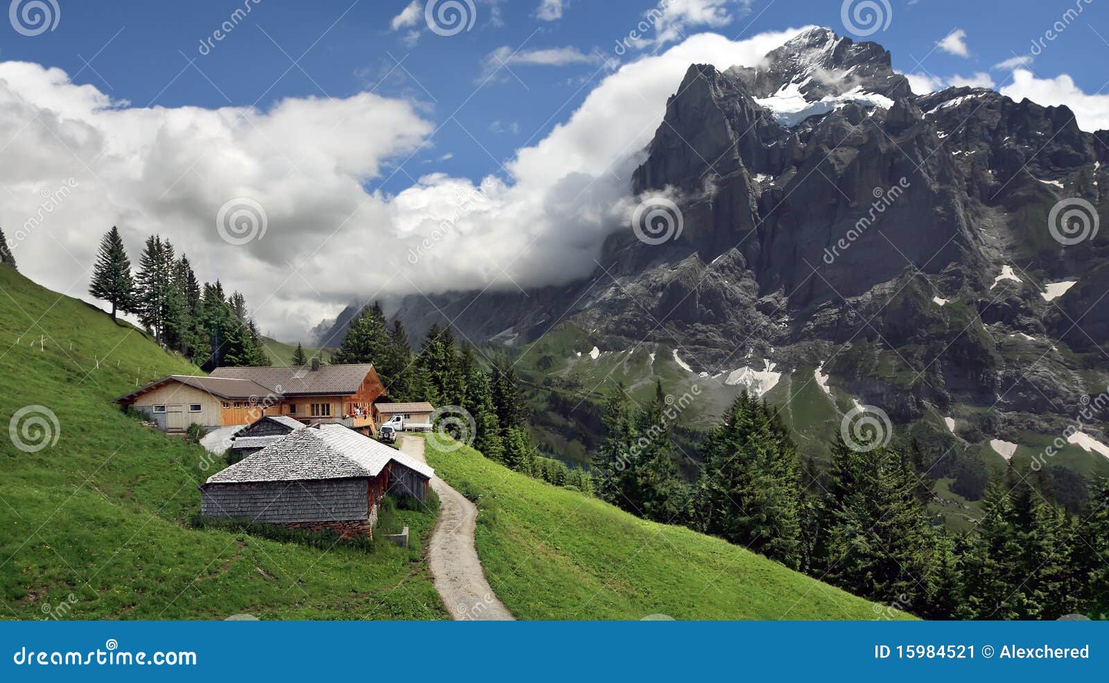 Alpine Landscape with House on Slope of Mountain, Grindelwald