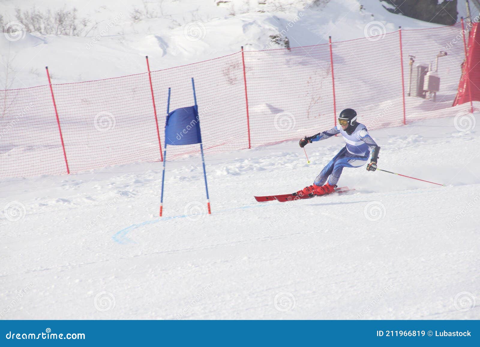 Alpine ski race skier gate stock image. Image of male 211966819