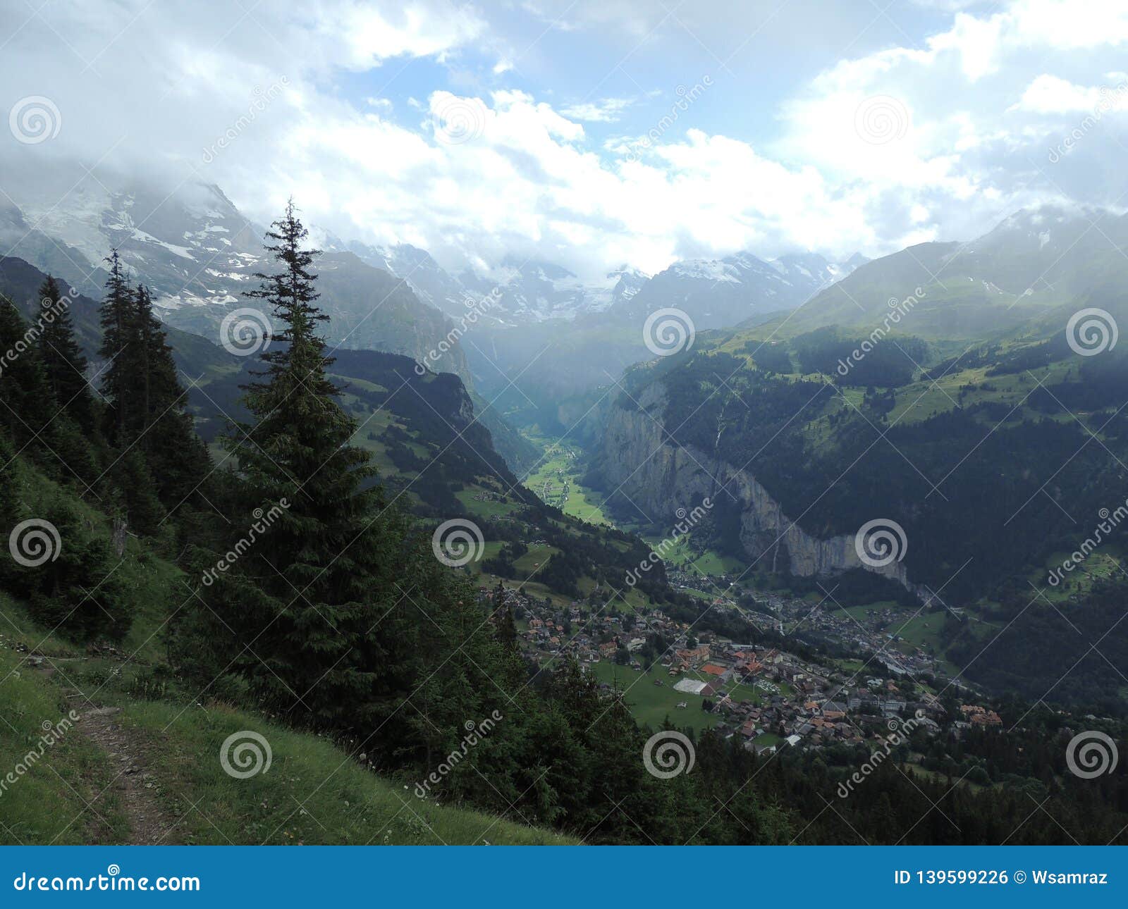 Alpine Valley stock photo. Image of nature, trees, cliff 139599226