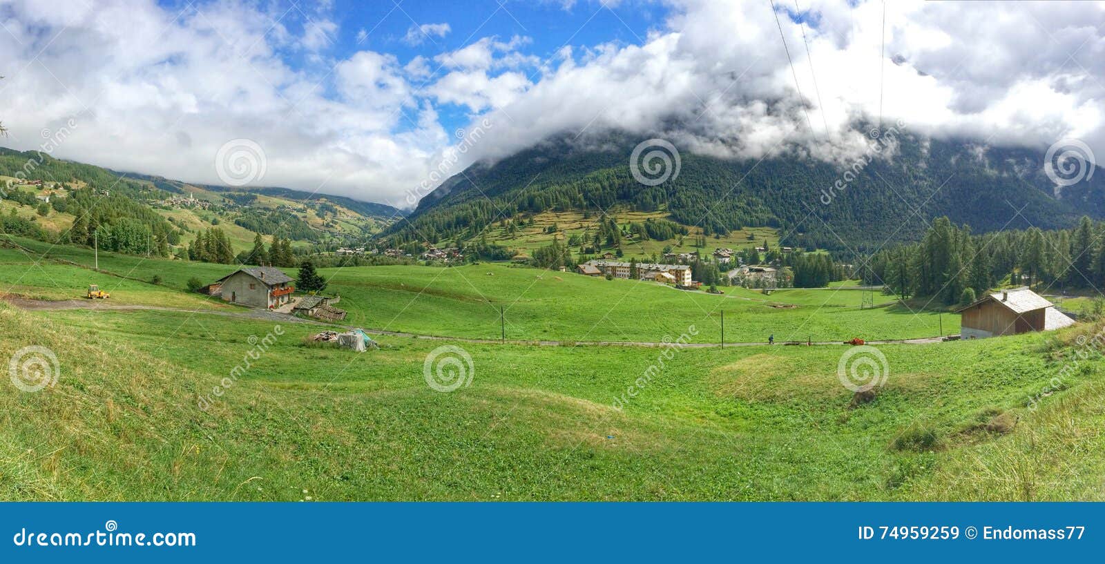 Alpine valley. Sunny day in summer on Alps