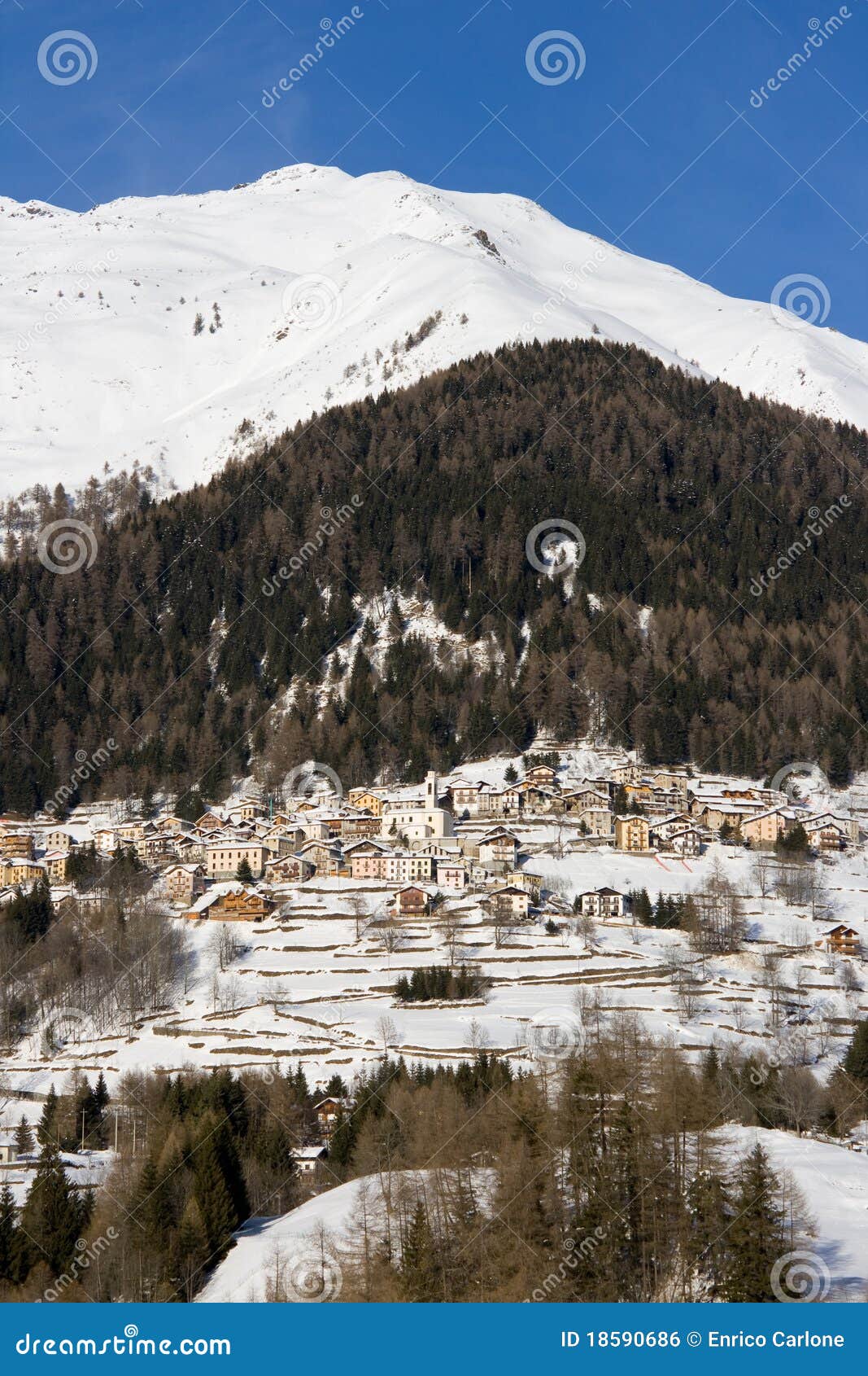 Alpine village stock photo. Image of colour, angle, frozen 18590686