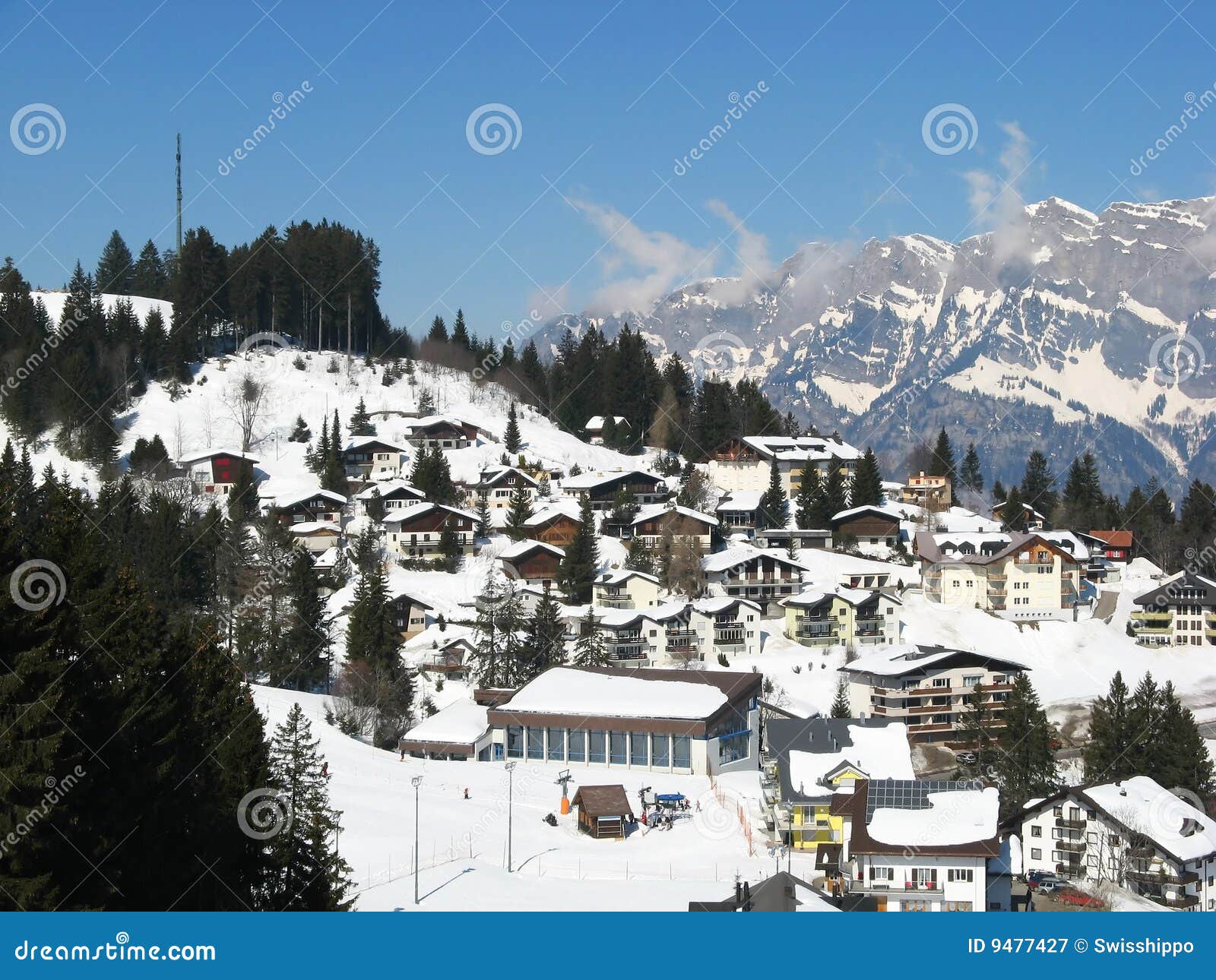 Alpine village stock image. Image of pine, home, house 9477427