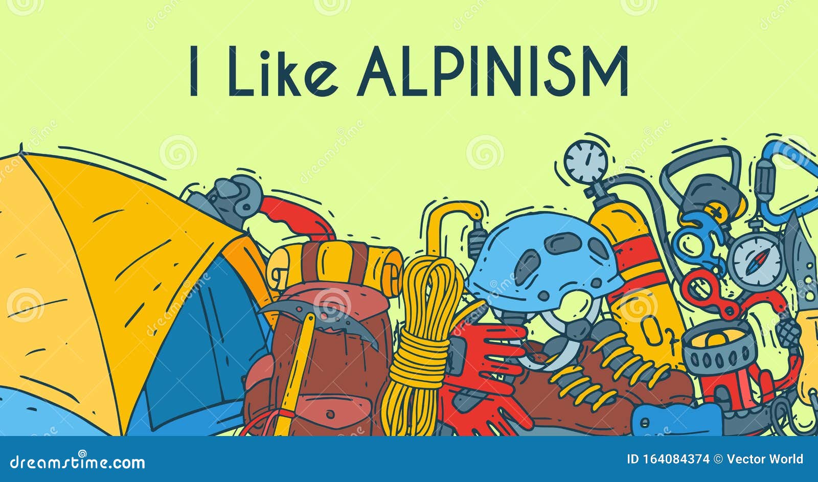 alpinism, mountain climbing and mountaineering cartoon s banner. hiking equipment  . hike for