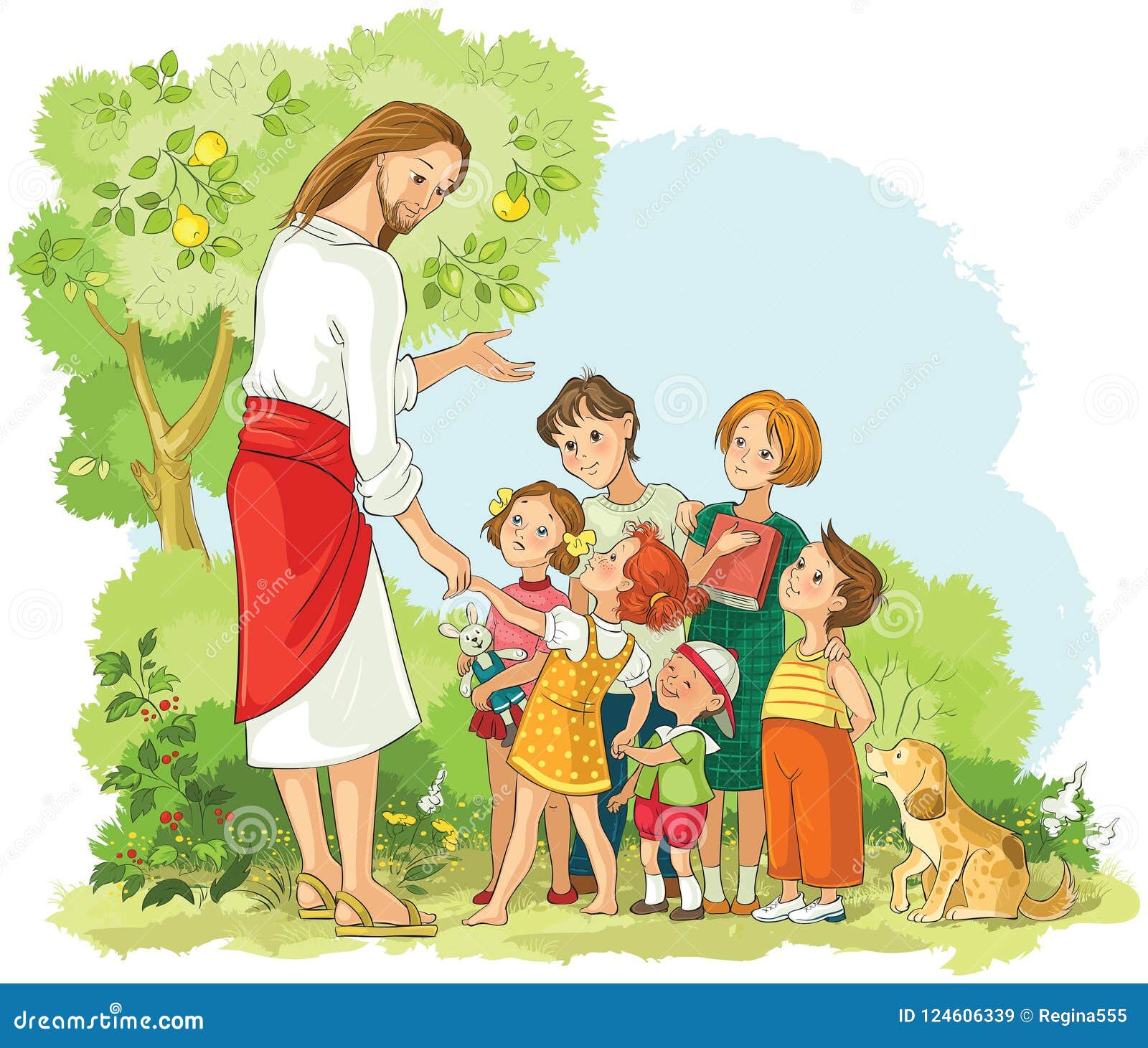 Jesus with Children. Vector Cartoon Christian Illustration Stock ...