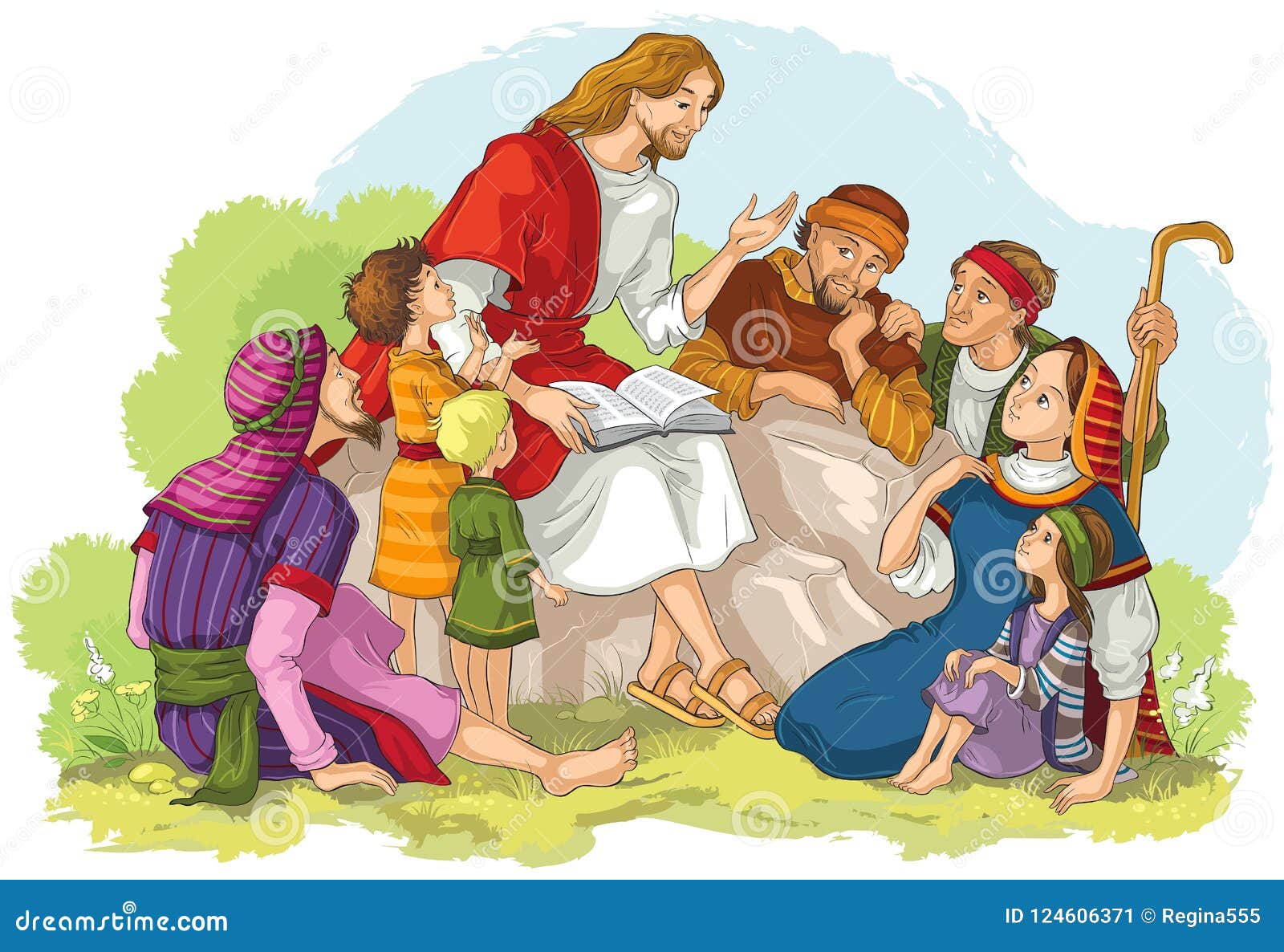 jesus preaching to a group of people.  cartoon christian 