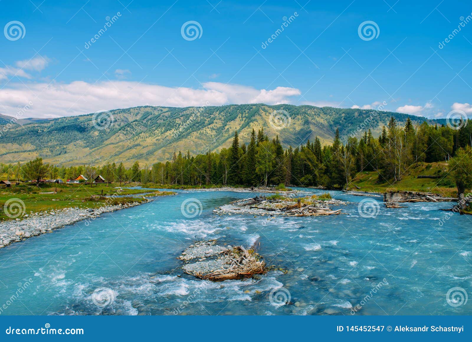 The Altai Landscape With Mountain River And Green Rocks Siberia Altai