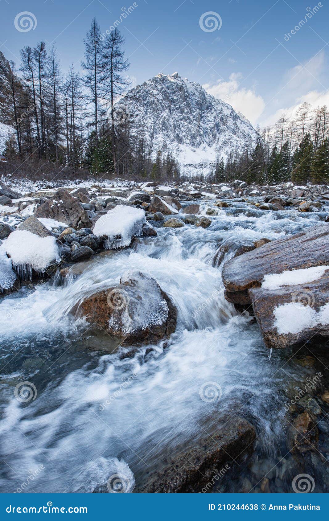 Altai Mountains Aktru River And Peak Karatash Russia Stock Photo