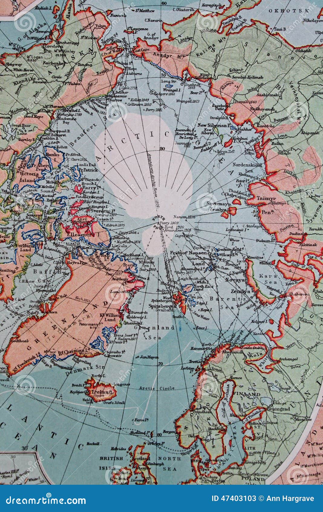 Alte Karte 1945 Von Arktischen Regionen, Einschlielich Grnland Stock