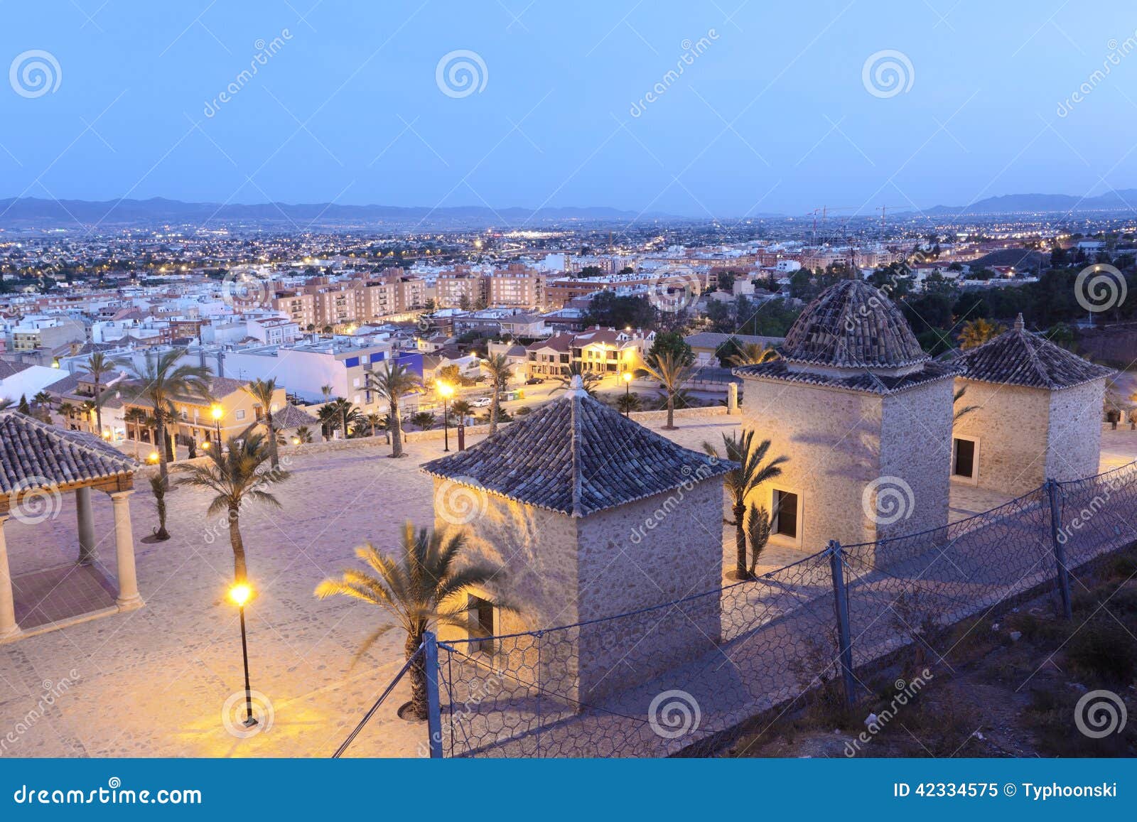 Alte Stadt Von Lorca an Der Dämmerung Murcia, Spanien Stockbild Bild