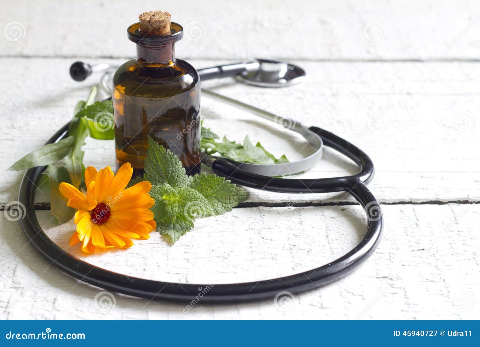 alternative medicine herbs and stethoscope