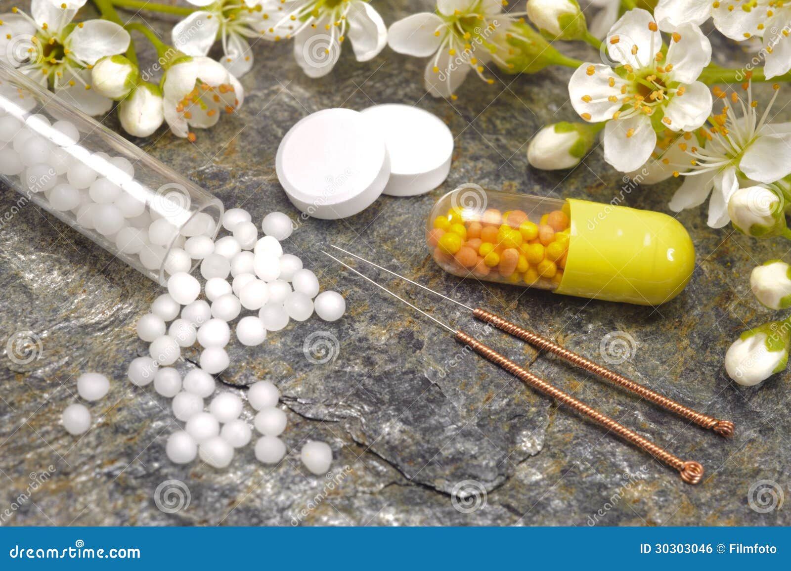 Homeopathy and acupuncture stock photo. Image of flower 30303046