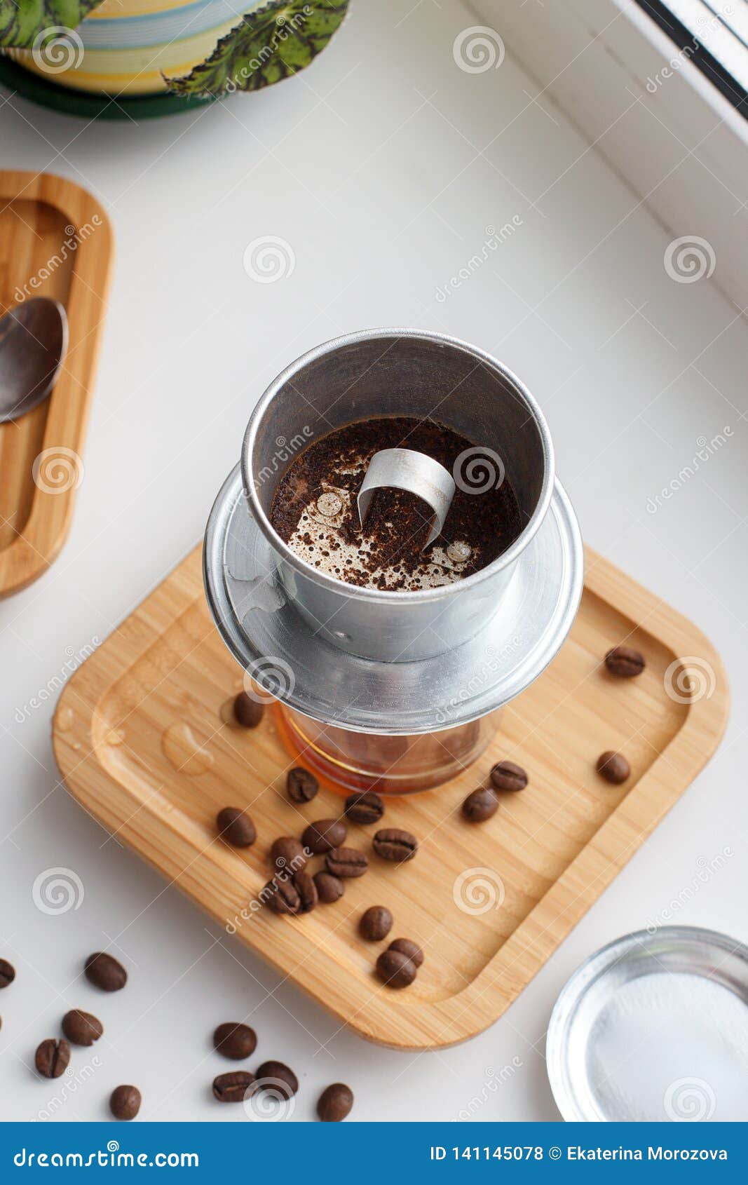Alternative Method of Brewing Coffee. Filter with Ground Coffee and