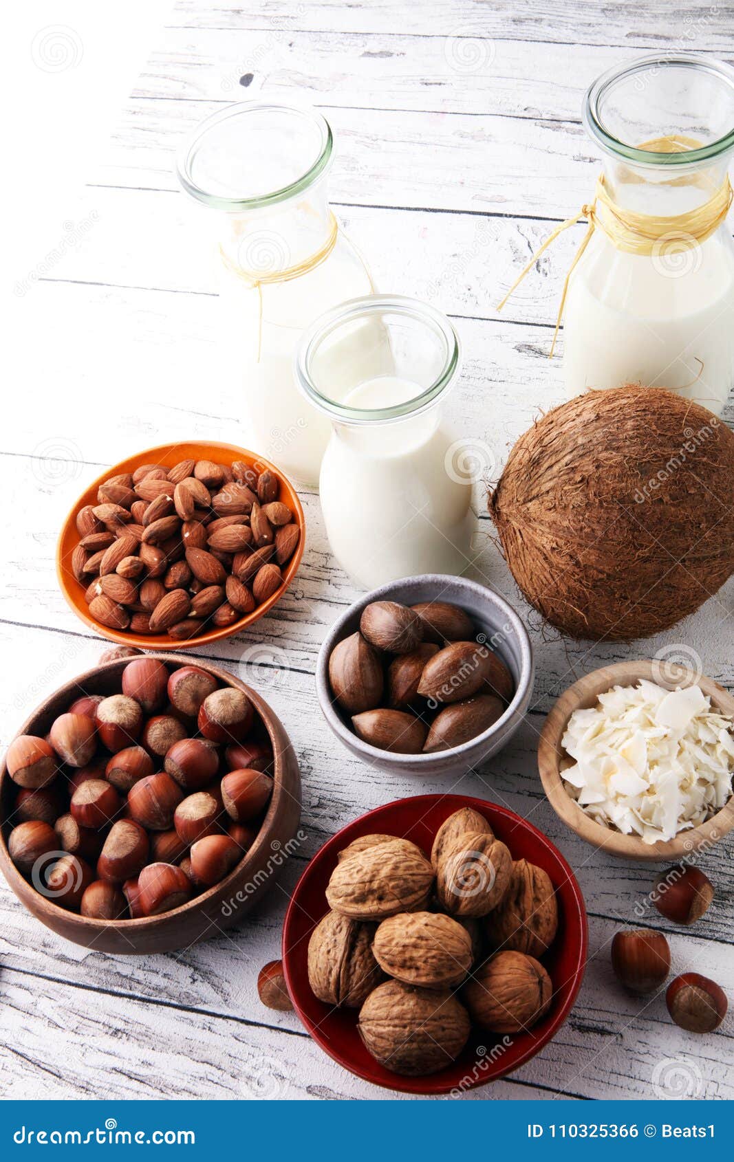 Alternative Types of Milks. Vegan Substitute Dairy Milk Stock Photo