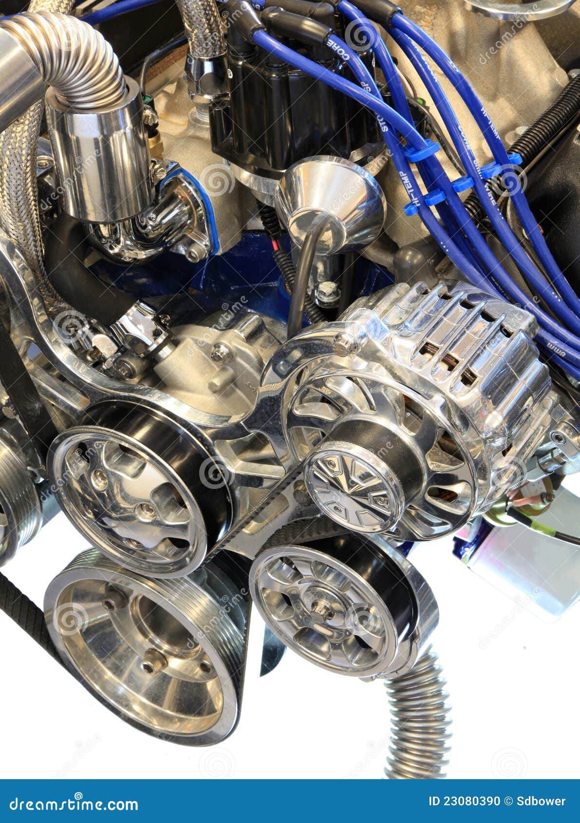 Alternator, Pulleys and Belt on Chrome Engine Stock Photo Image of