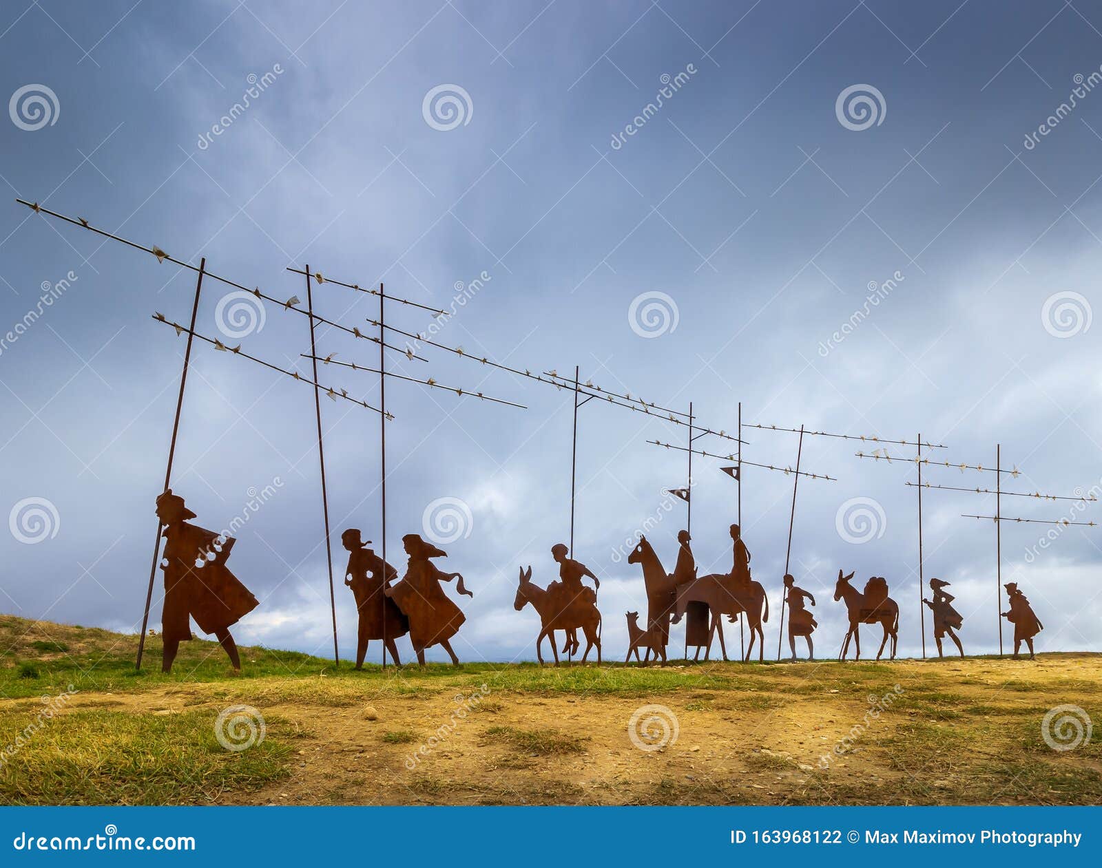 alto de perdon, spain - the perdon summit alto de perdon sculpture as homage to the pilgrimage of the way of st james camino