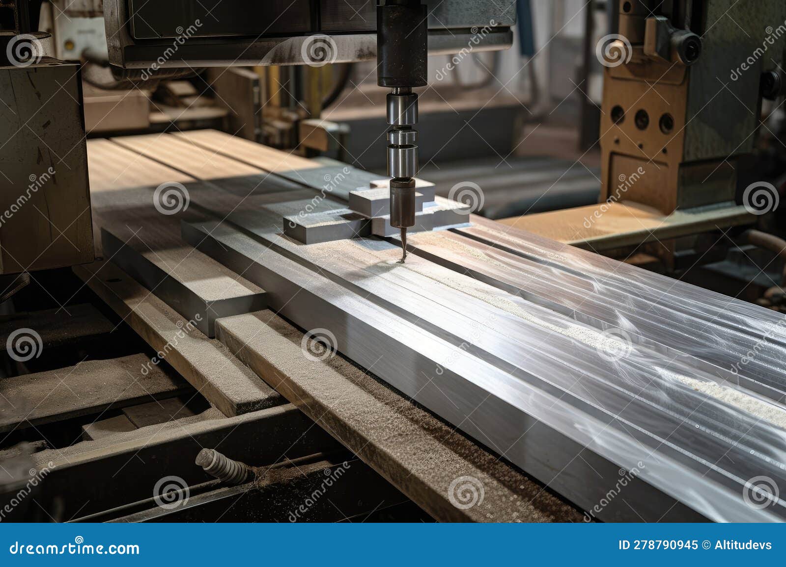 Aluminum Bar Being Cut To Specified Length for Manufacturing Process